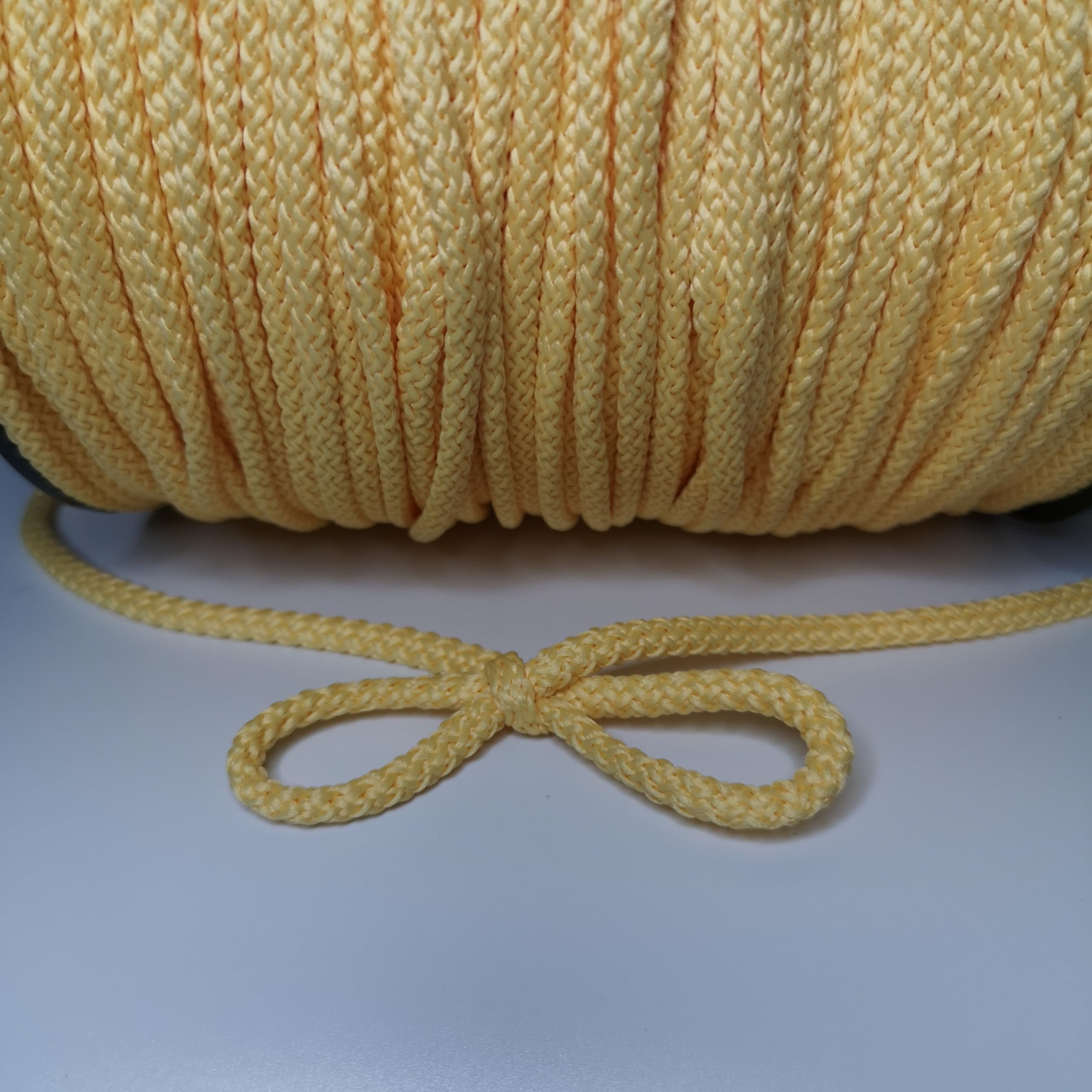 5mm Cord, Braided Drawstring, Strong Rope for Crafts, Lacing and DIY, String, Multiple Colours, Polypropylene (Light yellow, 10 meters / 32 ft)