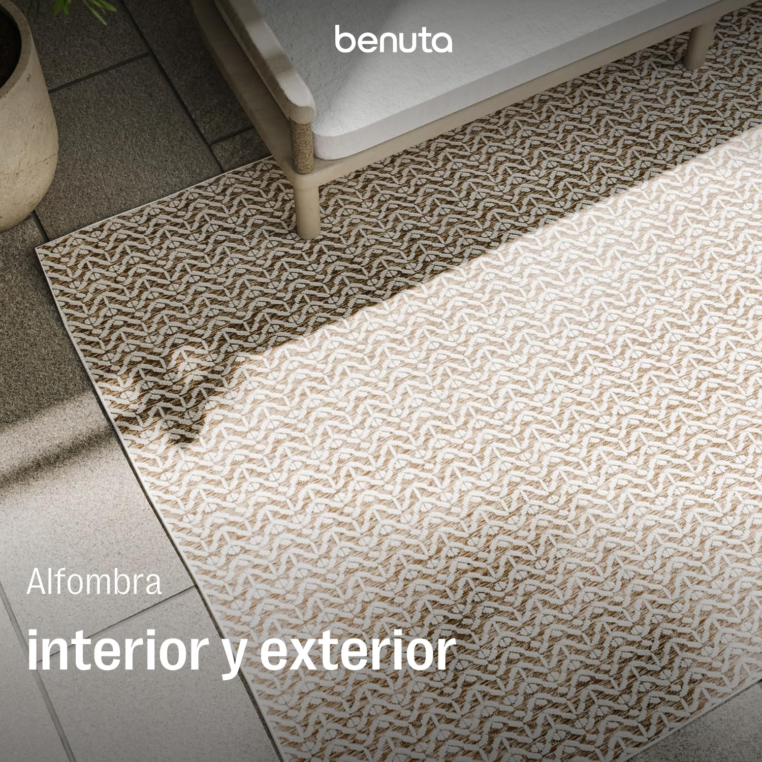 benuta Basic Alfombra Exterior Interior Kaleo - Beige 200x300 cm - Diseño Geométrico - Resistente al Clima & UV - Balcón, Terraza, Jardín, Cocina, Dormitorio, Salon & Sala de Estar - Fácil de Limpiar