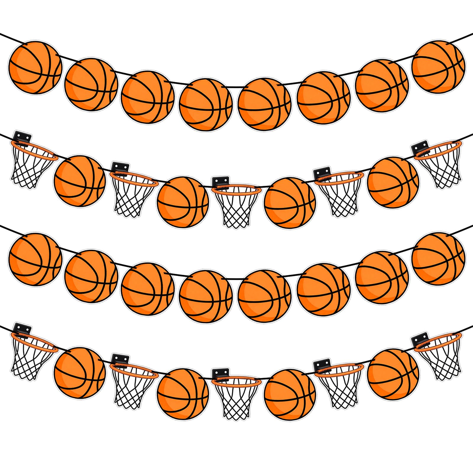 4Pcs Basketball Party Decorations Banner Set, Ready to Hang for Birthday Party Supplies, Basketball & Hoop Themed Decor with Pre-Strung String, Game Day Decorations, Sports Theme Event