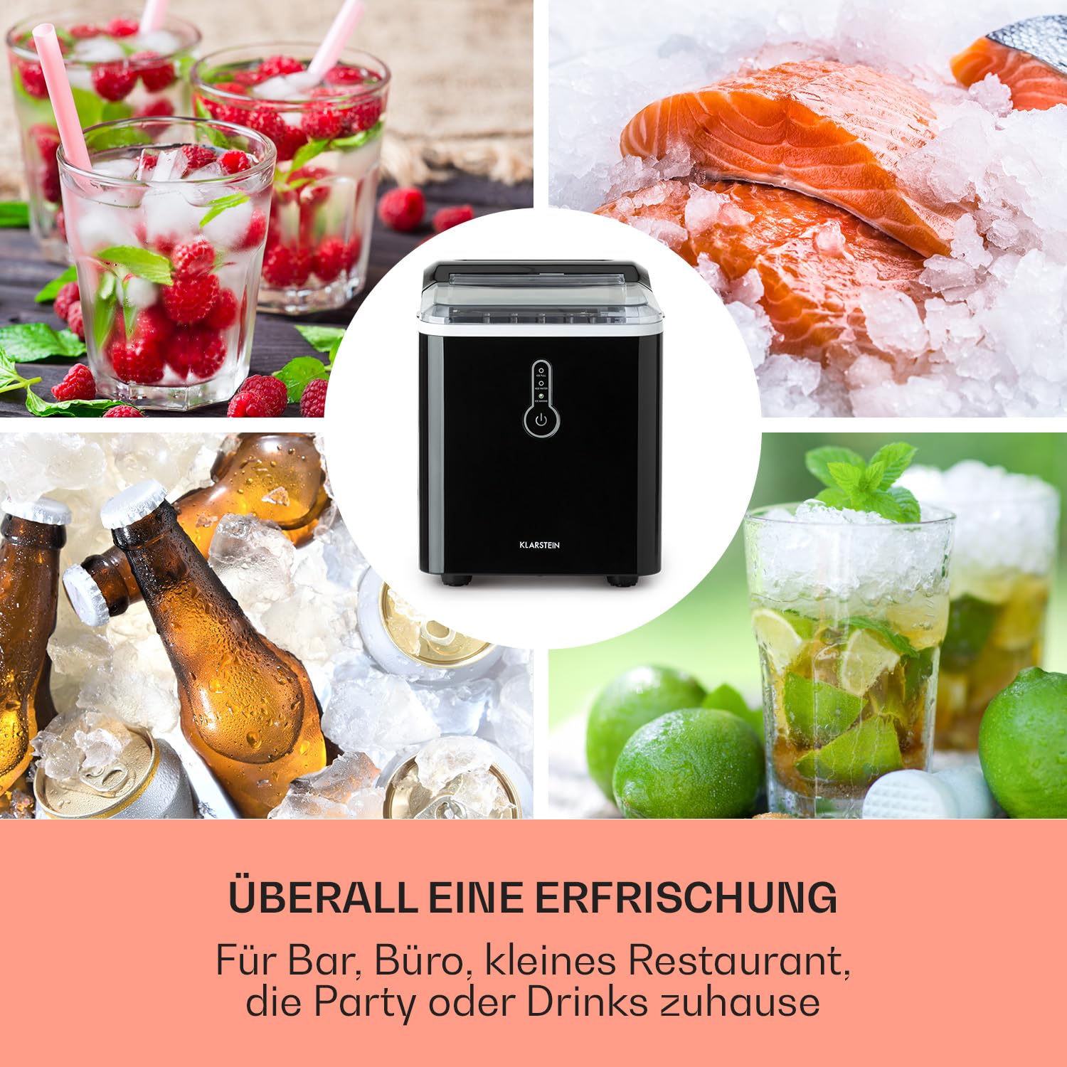 Klarstein Eiswürfelmaschine Klein, Chill Out 1,5L Eiswürfelmaschine für Große Eiswürfel, Schnelle Mini-, Leichte Reinigung, 12kg Eis pro Tag