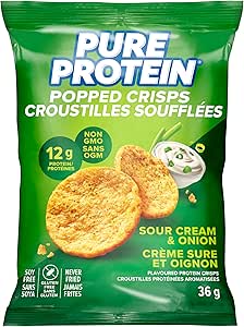 Pure Protein Popped Crisps, Sour Cream and Onion, High Protein Snack, 12 g Protein, 8 X 36 g bags