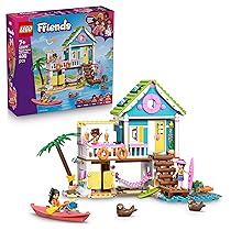 LEGO Friends Casa sulla Spiaggia con Foche Giocattolo – Miniatura da Costruire con 3 Mini Bamboline, 2 Animali Marini e Accessori tra cui Tavola da Surf e Kayak – Regalo per Bambine da 7 Anni – 42699