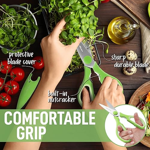 Miniatura 6 de Zulay Kitchen Tijeras de cocina de acero inoxidable ultra afiladas con cubierta protectora, tijeras multiusos para alimentos y carne para aves,