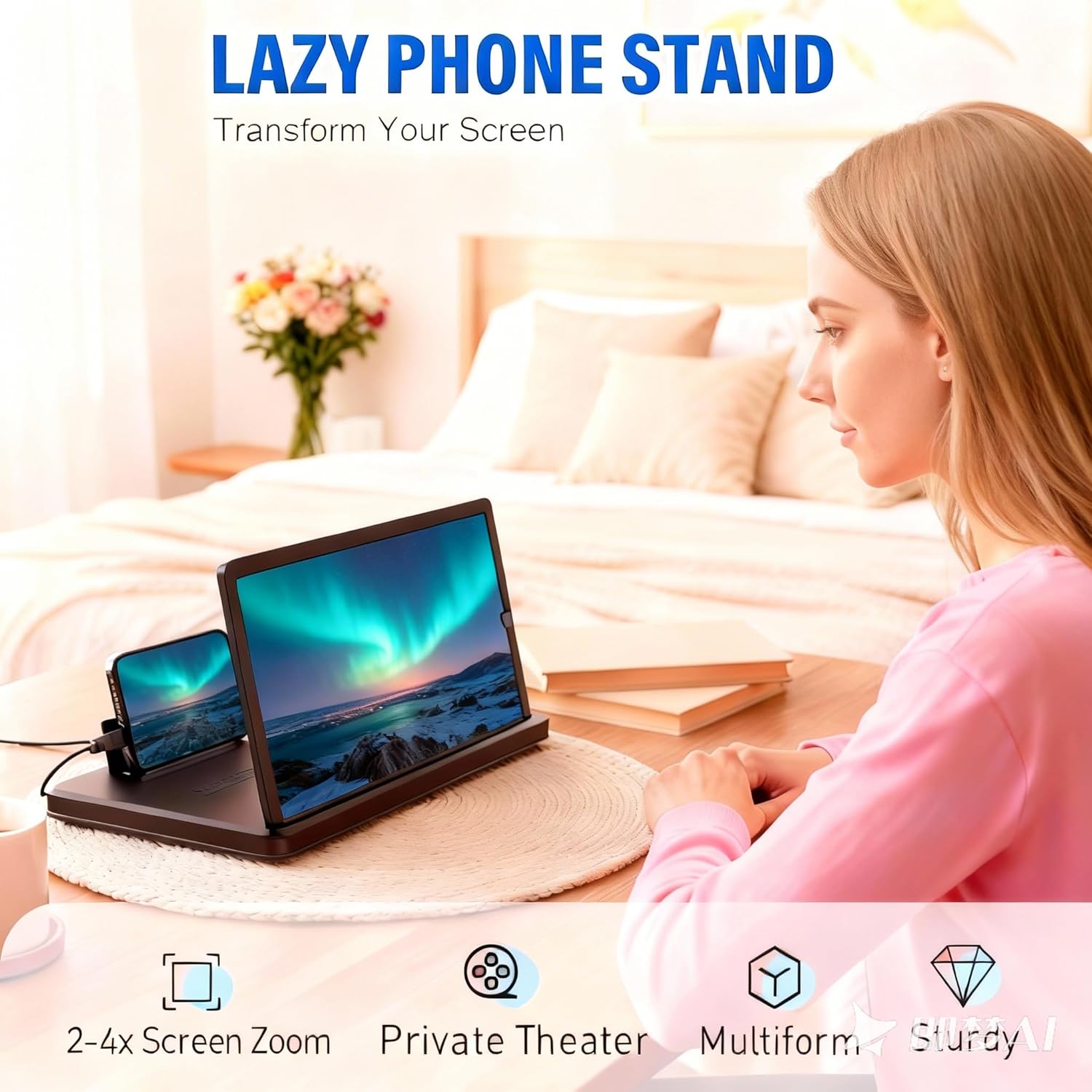 Screen Magnifier with Stand – Foldable Smartphone Amplifier for All Phone, Ultra HD Mobile Phone Magnifier, Upgrade Your Bedside & Travel Entertainment to a Personal Mini Theater (14 Inch)