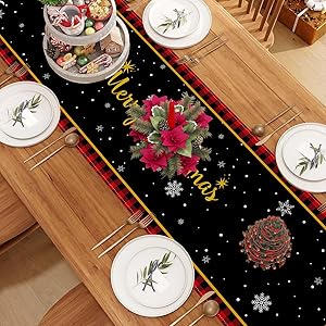 Linen Christmas Table Runner 72 Inches Long Christmas Xmas Winter Holiday Home Kitchen Dining Room Table Decorations