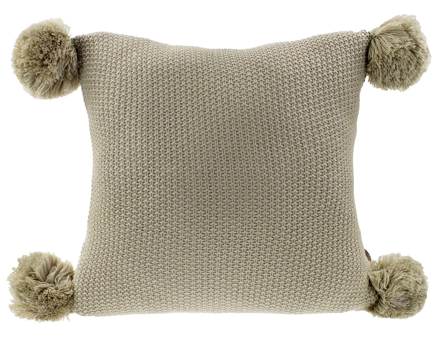 Fennco Styles Chunky Knit Pom Pom Design Solid Color Decorative Throw Pillow Cover 16" W X 16" L - 2 Colors (Brown)