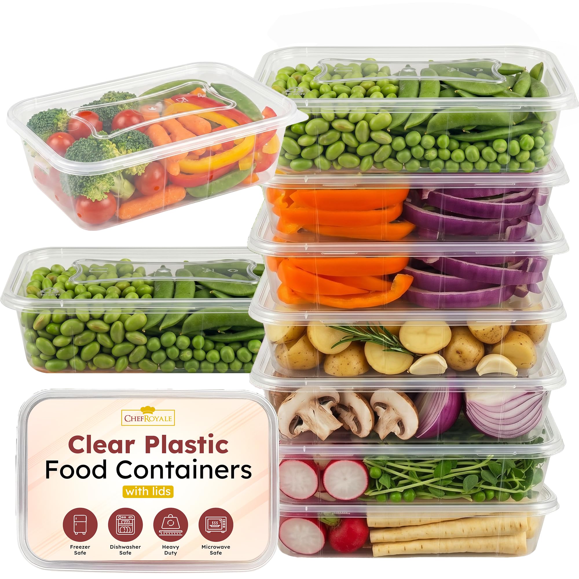 CHEF ROYALE 10x 750ml Food Storage Container with Lids Plastic Food Prep Takeaway Container with Airtight Lids Microwave, Freezer & Dishwasher Safe Ideal for Takeaway Recyclable (10, 750ml)