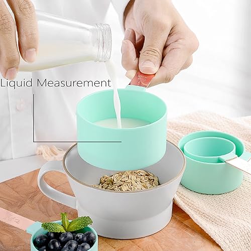 Miniatura 6 de Juego de tazas y cucharas medidoras con mango de acero inoxidable de oro rosa, 8 cucharadas apilables y precisas para medir ingredientes secos y