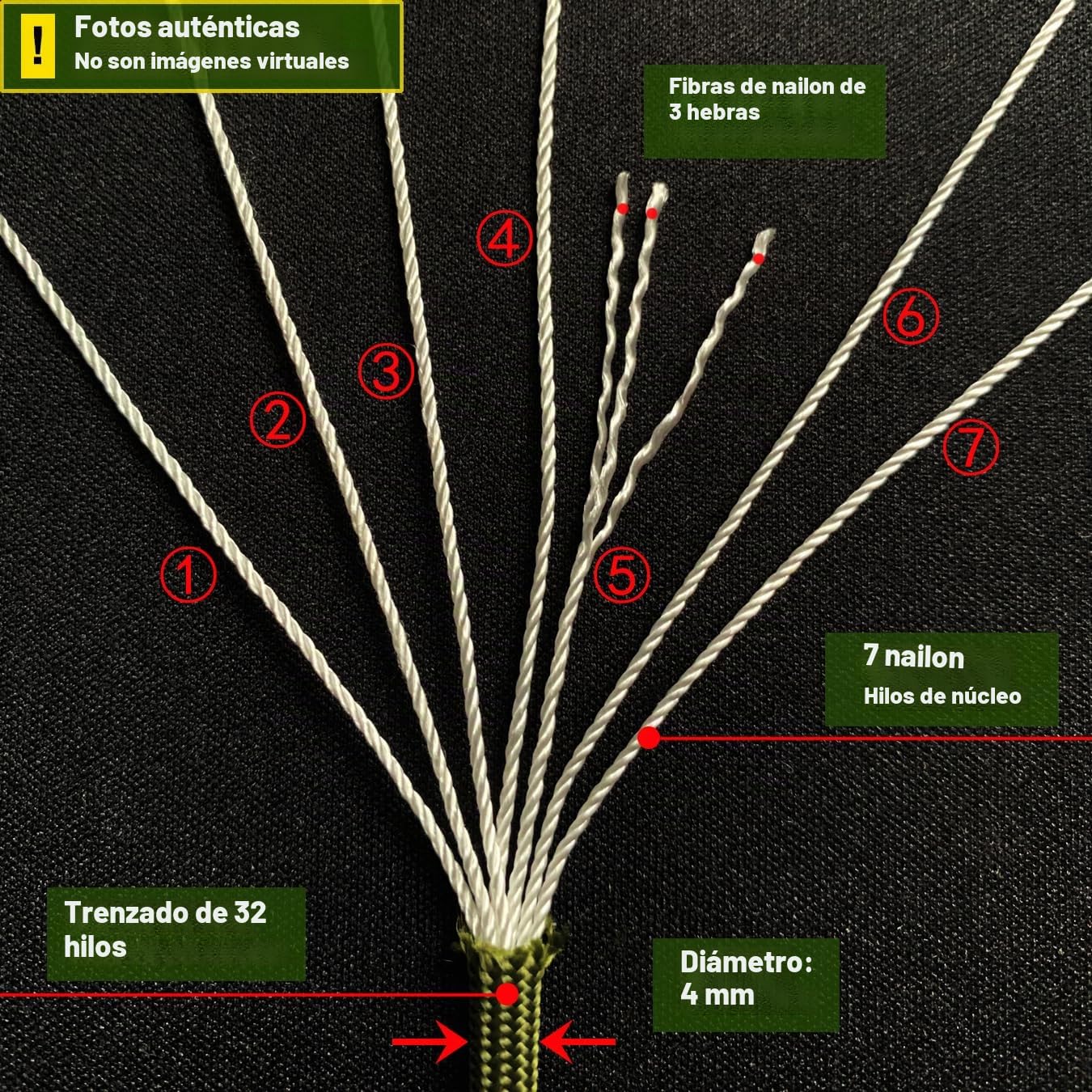 Paracord Cuerda de Nailon 4 Piezas 19ft 6 Metros 4mm 7 Hilos Total 76ft