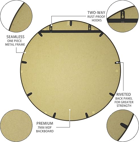 Miniatura 7 de PROHOMEWARE Espejo redondo negro de pared de baño, espejos circulares de 29 x 29 pulgadas para pared, espejos de baño para tocador, espejo de marco