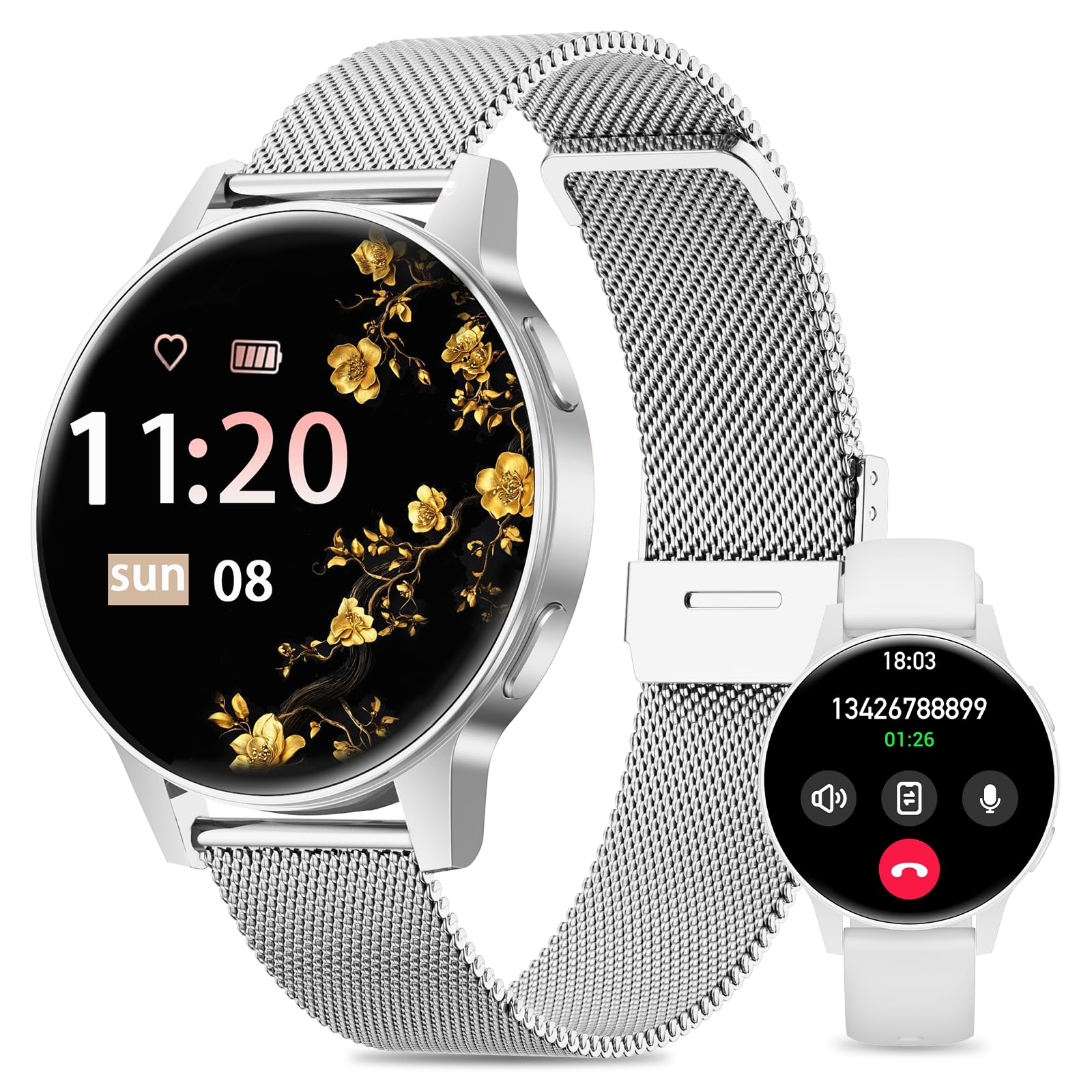 Women's Smart Watch, 1.27" TFT with Bluetooth Calls Smartwatch Women, Female Cycle, 24H Heart Rate Monitor, Sleep Monitor, 100+ Sports, IP68 Waterproof, for Android/iOS (Silver)