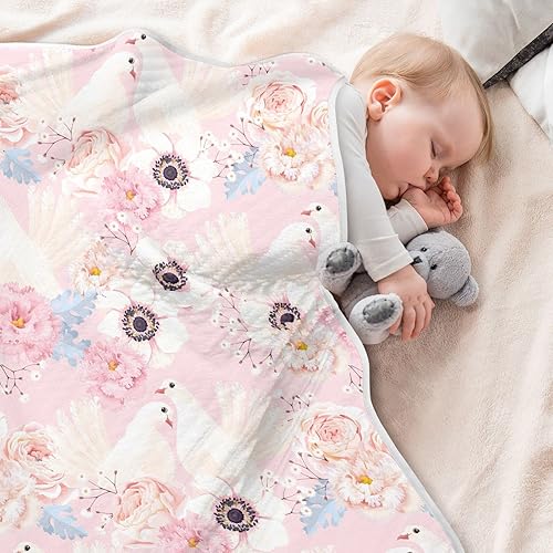 Miniatura 5 de xigua Mantas de bebé de flores y palomas para niños y niñas, 30 x 40 pulgadas, manta súper suave para recién nacido, manta de doble capa para cuna,