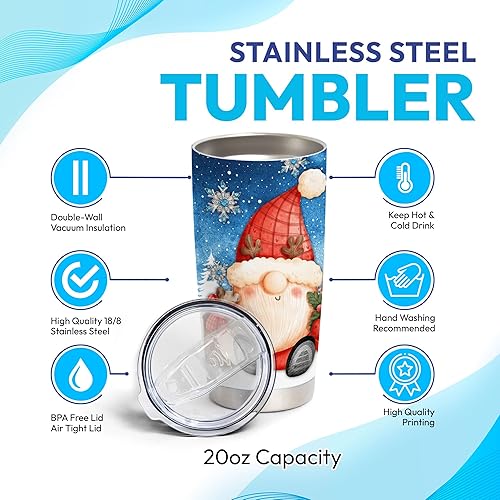 Miniatura 4 de Hyturtle Vaso de Navidad personalizado de gnomo con tapa, 20 onzas, 30 onzas, acero inoxidable, doble pared, aislado al vacío, taza de café, taza de