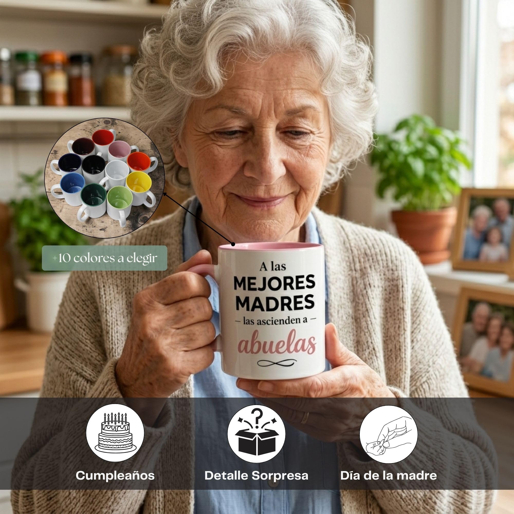 LolaPix Taza Abuela. Regalo Abuelas Dia de la Madre. Regalos para Mama Original. Apta para Lavavajillas. Yaya Regalo. Taza Dia de la Madre Abuela 330ml Color Interior a elegir. Te tengan como Abuela — view 5
