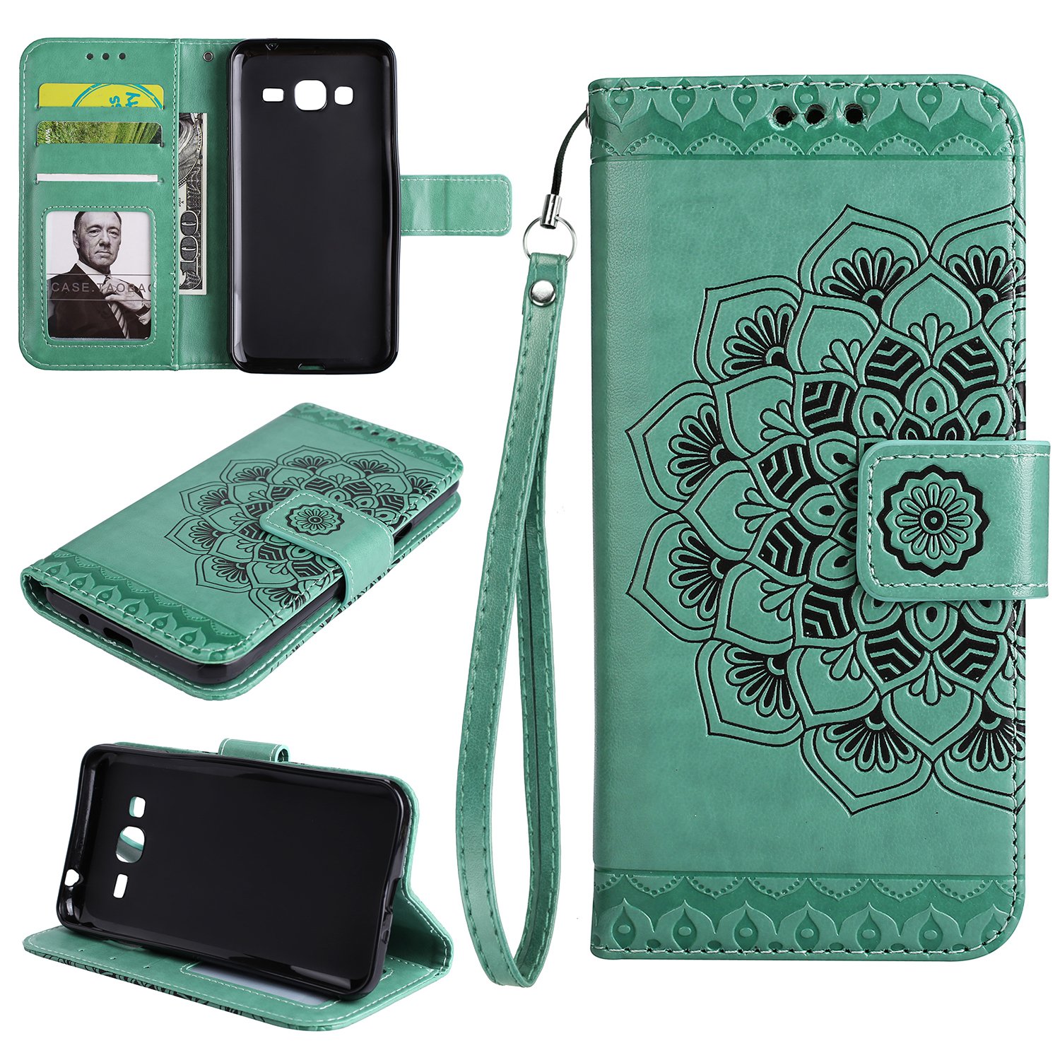 NEXCURIO Samsung Galaxy J5 (2015) / J500 Wallet Case with Card Holder Folding Kickstand Magnetic Leather Case Shockproof Flip Cover for Galaxy J5 - HHA112387 Green