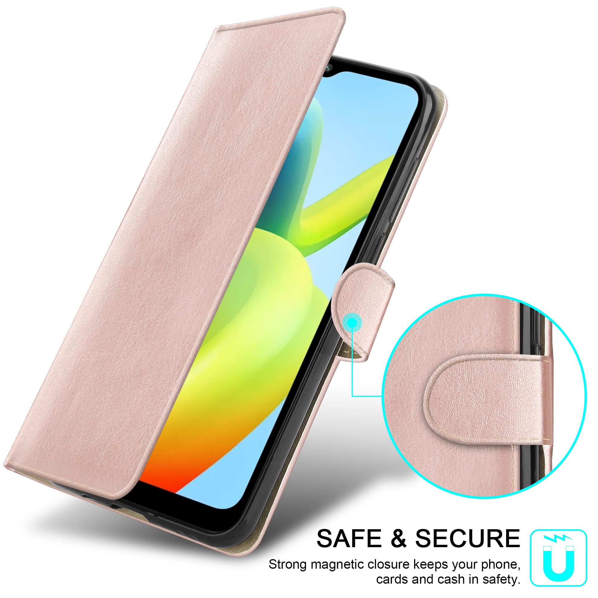 PIXFAB For Xiaomi Redmi A1 / Redmi A2 Leather Phone Case, Magnetic Closure Full Protection Book Folio Design - Image 4