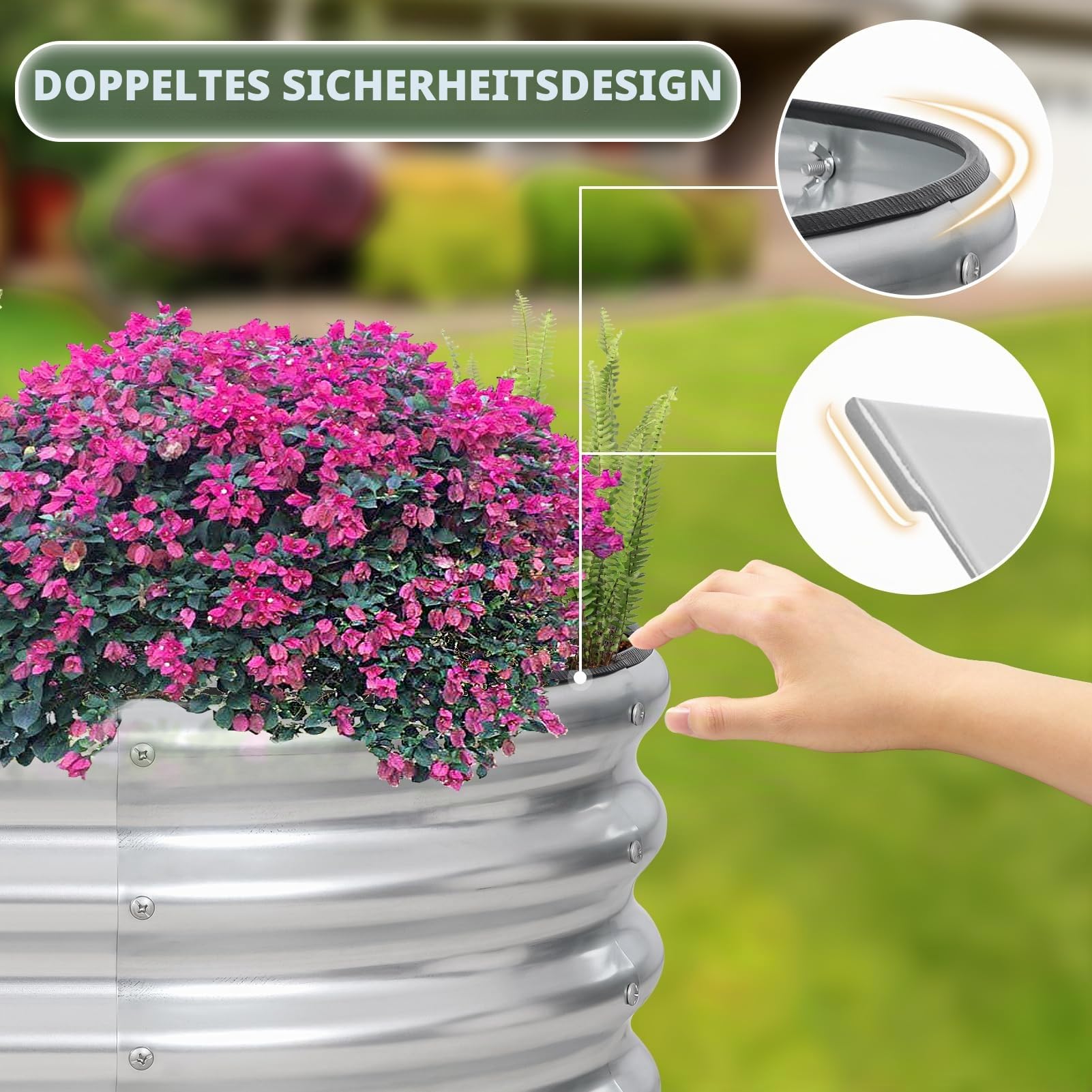 1MORE Verzinktes Hochbeet - Pflanzkübel für den Außenbereich, Hochbeete für Gartenarbeit, 1,2 x 0,6 x 0,3 m, Metall-Gartenbeet für Gemüse, Blumen, Pflanzgefäß Hochbeete mit Werkzeug, Silber, 2 Stück