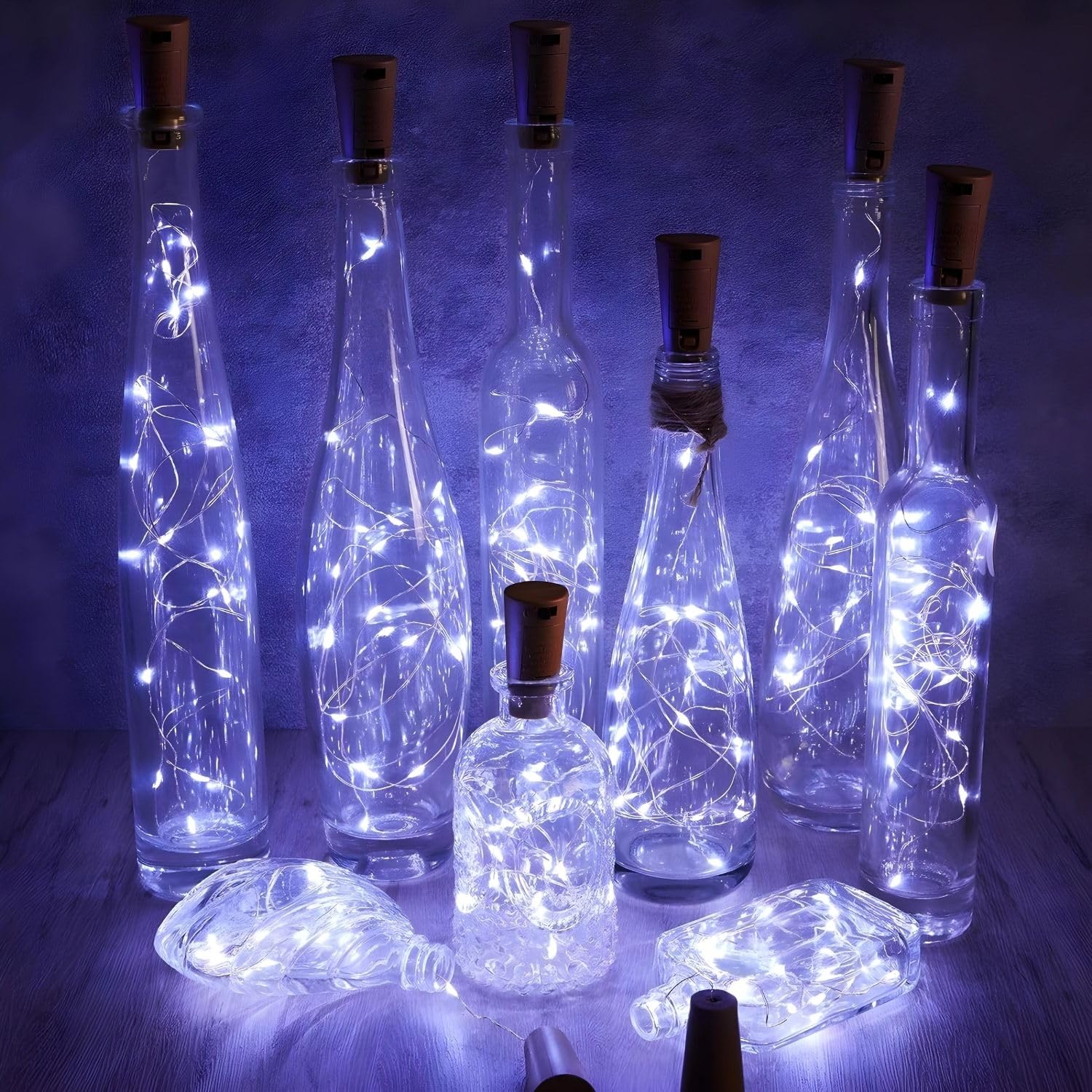 Wine Bottle Lights, LED Fairy String Lights | 8 Pack Battery Operated Bottle Lights with Cork | Mini Fairy String Lights for Parties, Indoor Outdoor Decor, Christmas, Gifts (Pure White, 1 Meter)