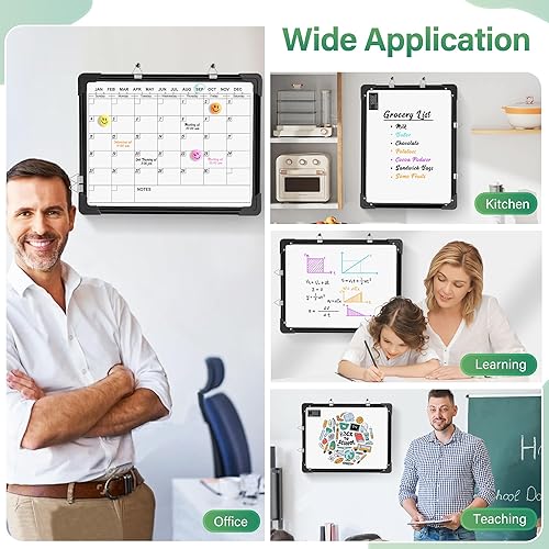 Miniatura 6 de Calendario de borrado en seco para pared, pizarra blanca magnética de 16 x 12 pulgadas, calendario mensual colgante de doble cara, pizarra de