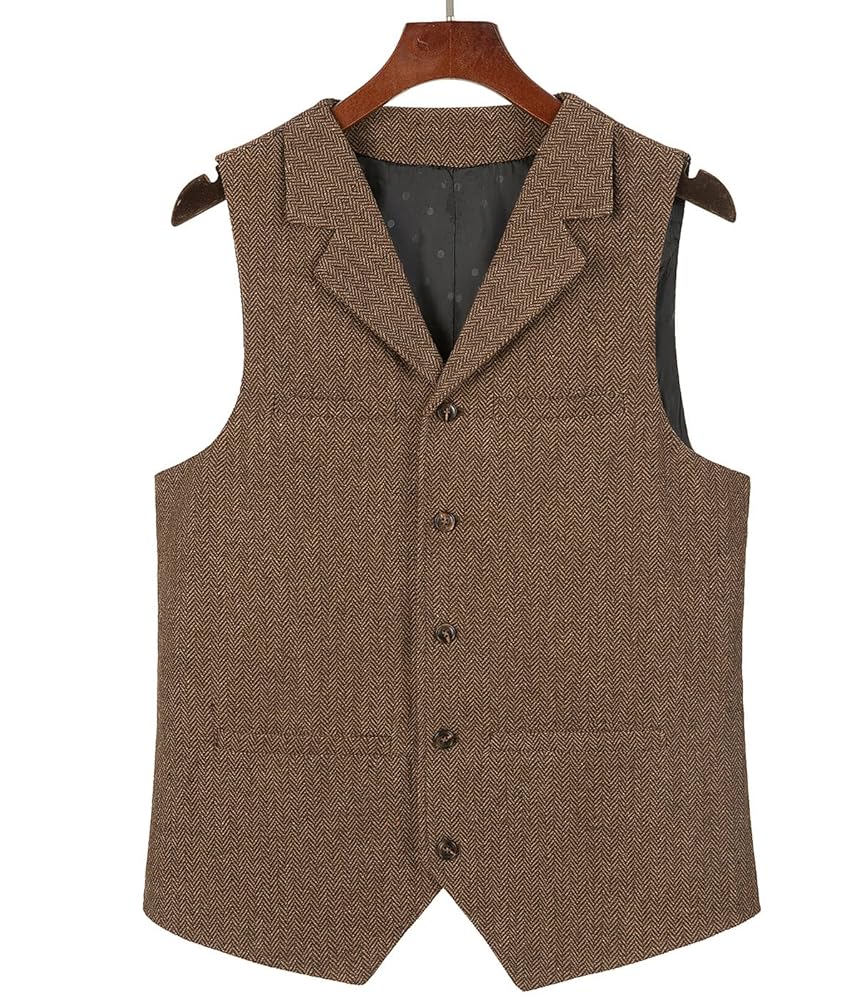 アパルトモン Original Yarn Tweed VEST VOBOOM Men's Slim Fit Herringbone Tweed Suits Vest Premium