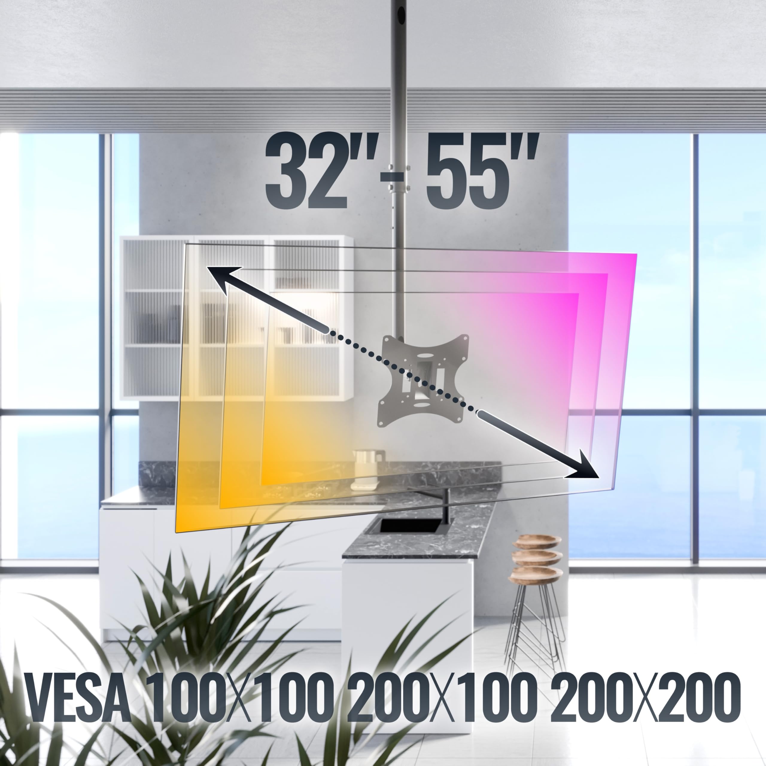 RICOO Supporto TV soffitto D0322 Girevole Inclinabile Televisore 23-42" (58-107 cm) Staffa universale Televisione LED/LCD VESA 75 x 75-200 x 200