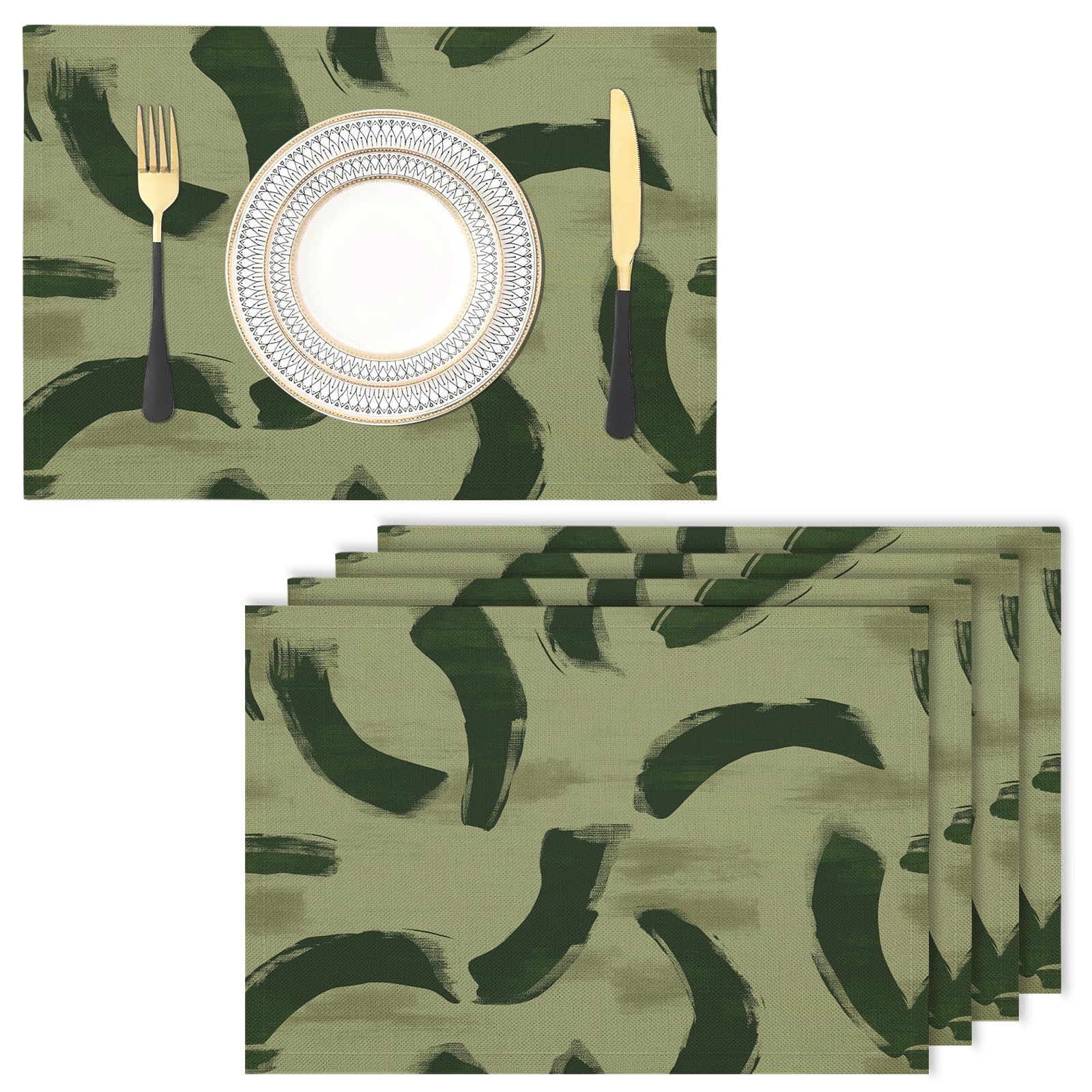 Set de table vert olive abstrait pour de belles tables d'été