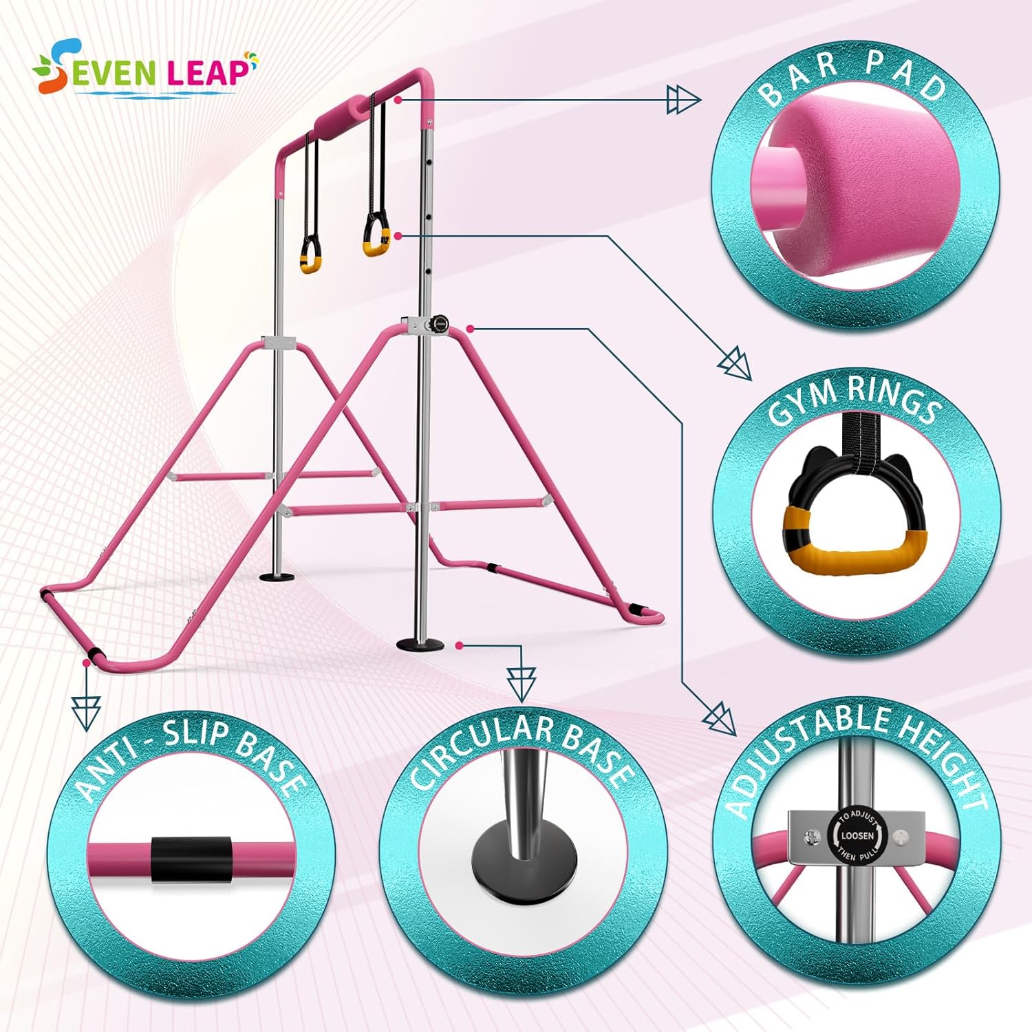 Expandable Bar for Junior Gymnasts - Adjustable and Folding Design，Expandable Horizontal Bars Durable and Sturdy Bars