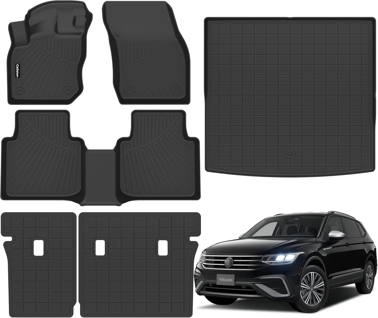 Floor Mat Set for 2025 2026 Volkswagen VW Tiguan Includ Floor Mats & Trunk Liner & Backrest Mat—All-Weather, Stain-Resistant Car Floor Liners, Accessory Custom Fit for Volkswagen Tiguan 2025 (Black)