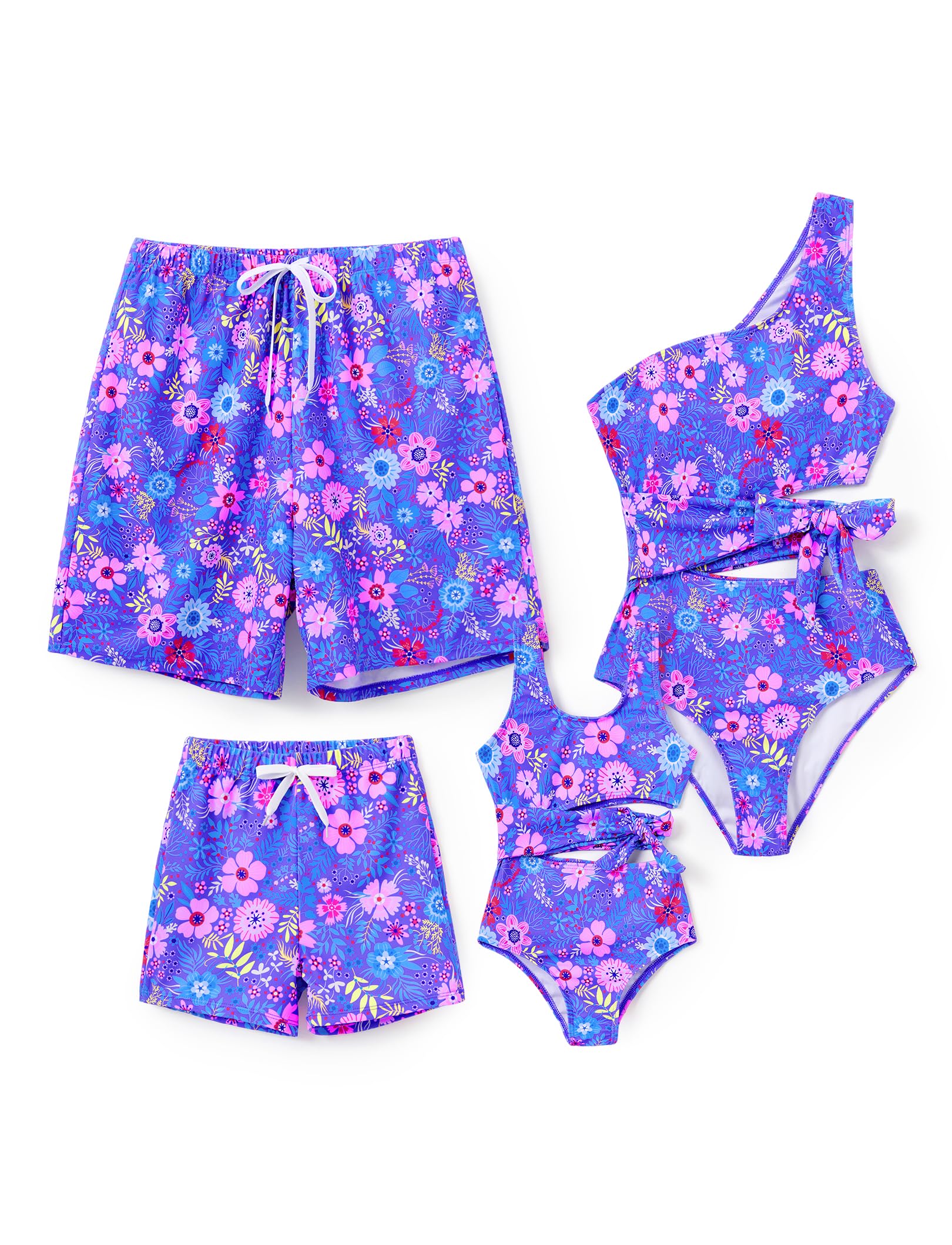 PATPAT Family Matching Swimsuits: Mommy and Me One Shoulder Colorblock Bathing Suits One Piece Swimwear Sets