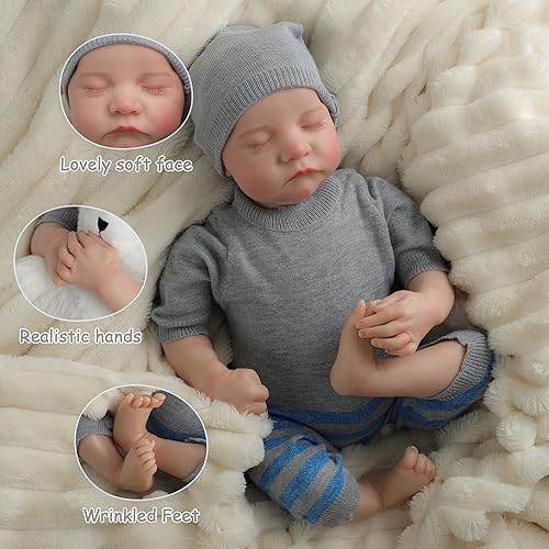 Miniatura 6 de Muñecas de bebé Reborn de 18 pulgadas, muñeca realista de bebé como durmiendo para niñas y niños con un oso de juguete, muñecas para niñas con