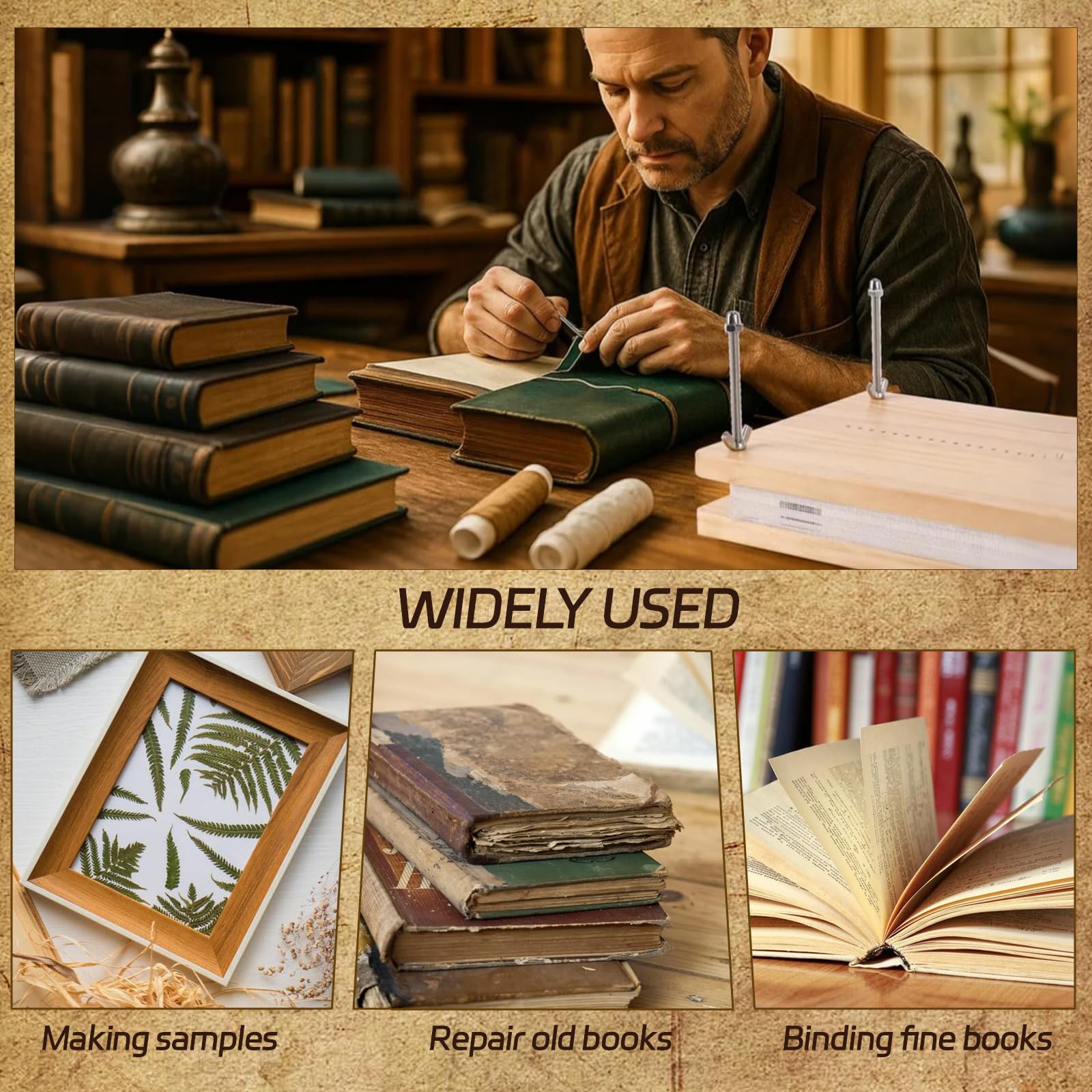 Meifuly Buchbinde-Set für Anfänger, komplettes 52-teilig, 29 x 19 cm, Buchpresse mit Premium-Werkzeugen, Knochenfalzer, Tuch, Wachsfaden und Aufbewahrungstasche, ideal für DIY Buchherstellung