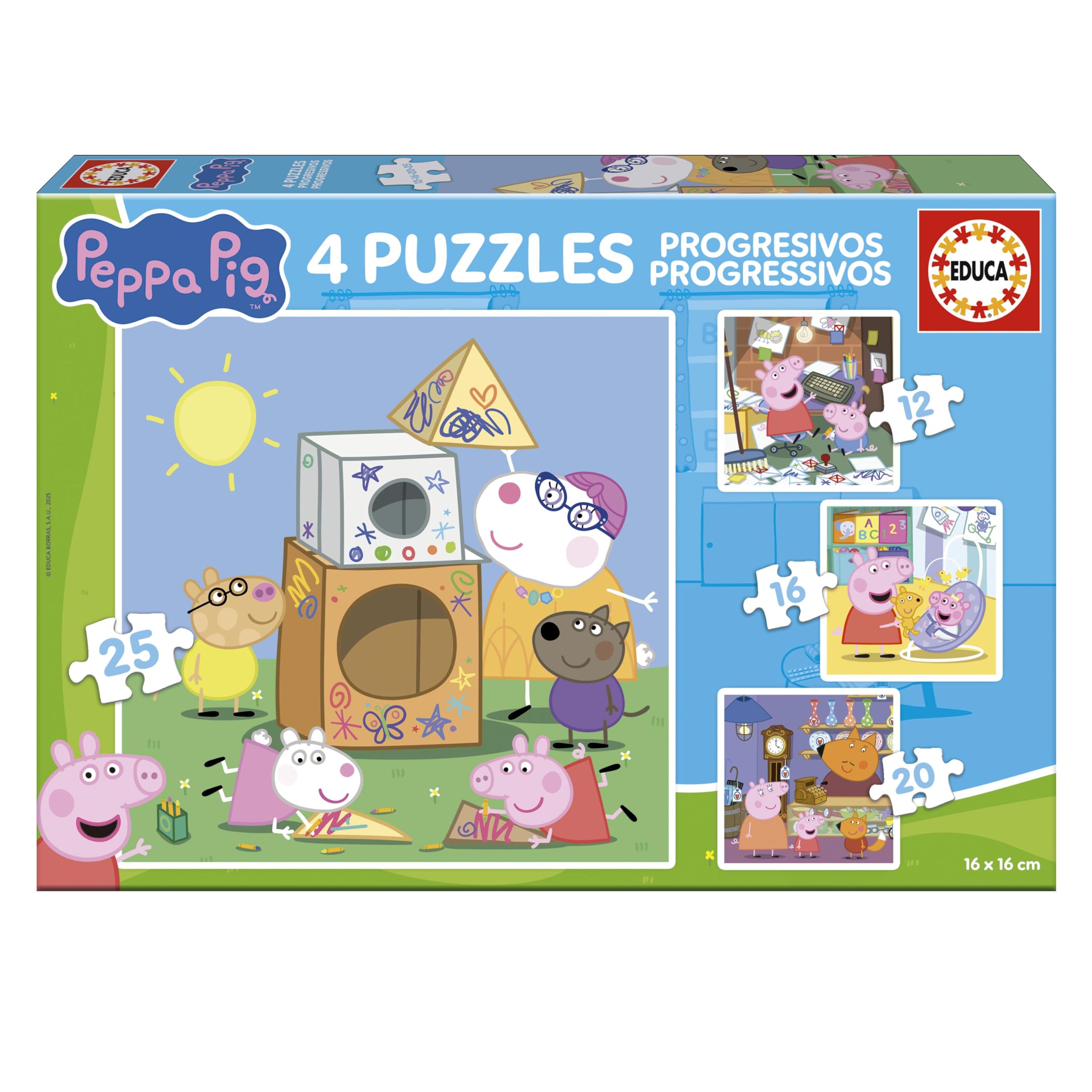Educa - Peppa Pig Progressive Puzzles | 4 Puzzles 12+16+20+25 Pieces | Ages 3+ (20326)