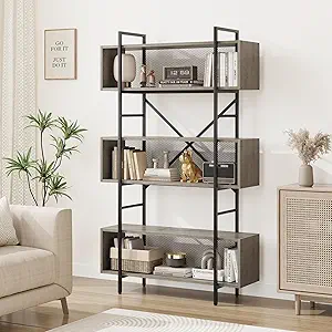 GAOMON 6 Tier Bookshelf with Storage, 71.3 Inch Tall Industrial Book Shelf with Open Display Bookshelves, 6 Shelf Bookcase with Metal Frame for Living Room, Bedroom and Home Office-Grey