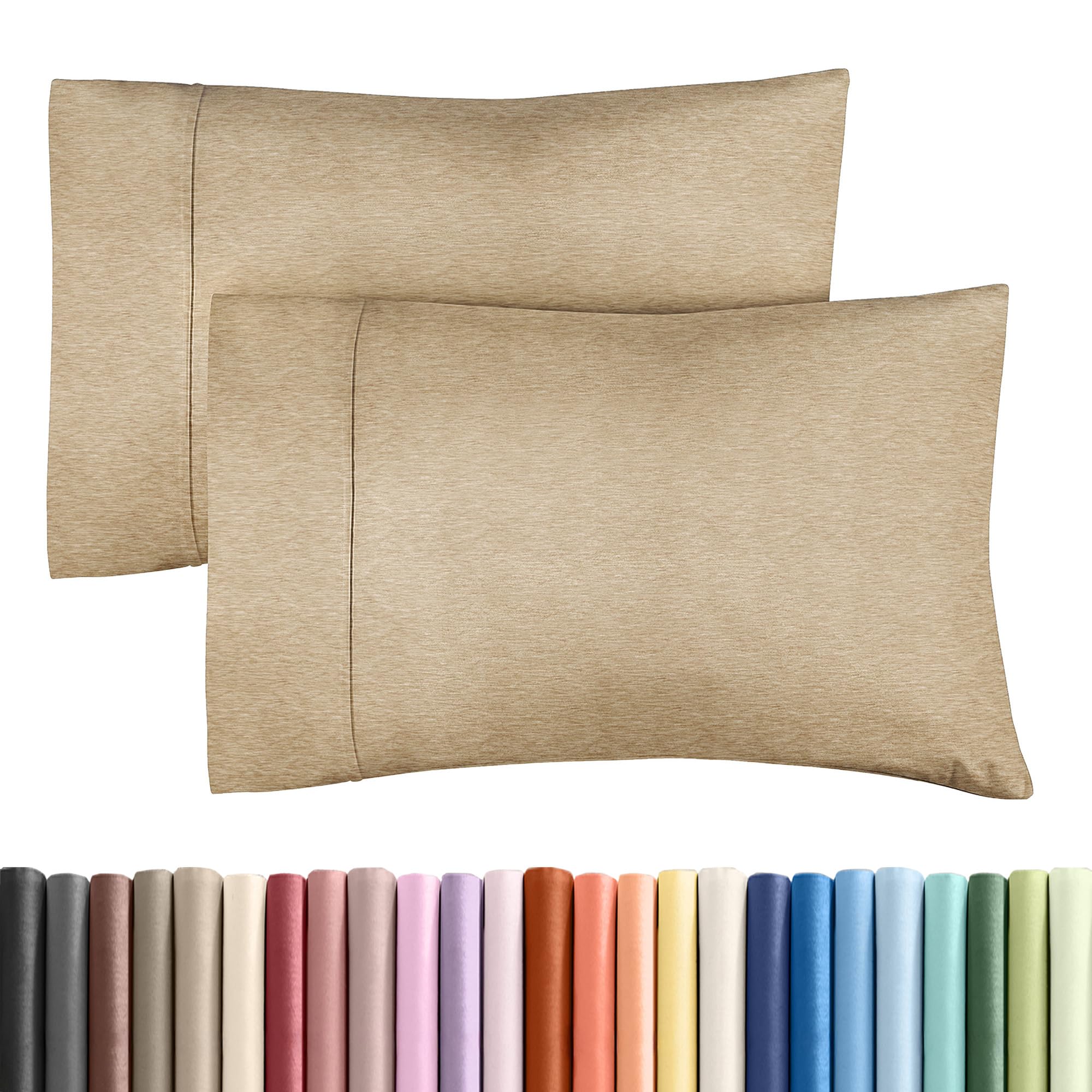 king pillow cases set of 2 - ultra soft hotel quality pillowcase covers - comfy cozy bedding for women, men, kids & teens - machine washable pillow protectors - 2 pieces set - king size heathered tan