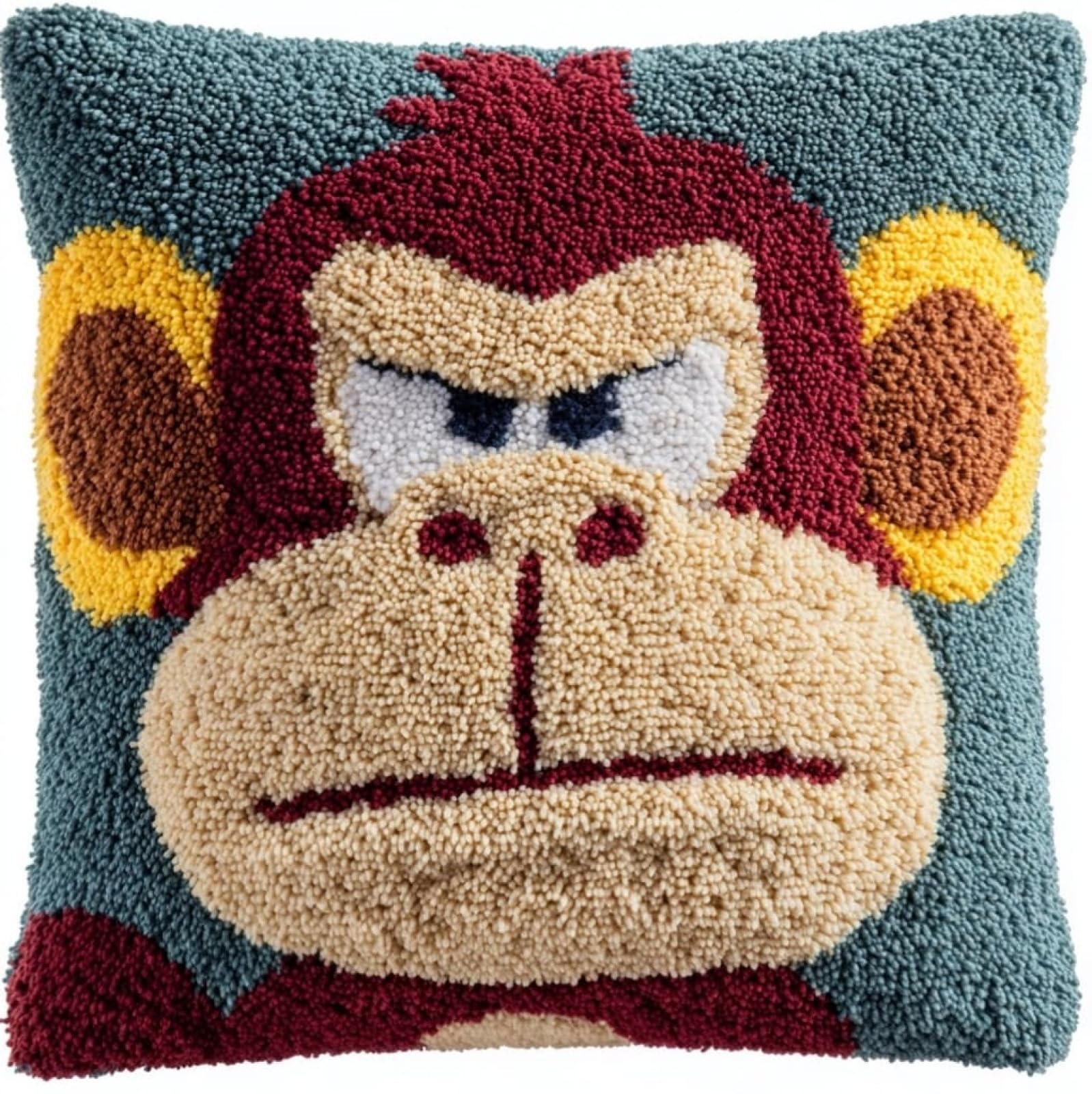 AxiangziK Latch Hook Cushion Kits,Cartoon Monkey 17X17Inch Handmade Embroidery Kits,DIY Needlework Pillow Rug Making Kit,Decorative Throw Pillow Cover for Sofa Cushions
