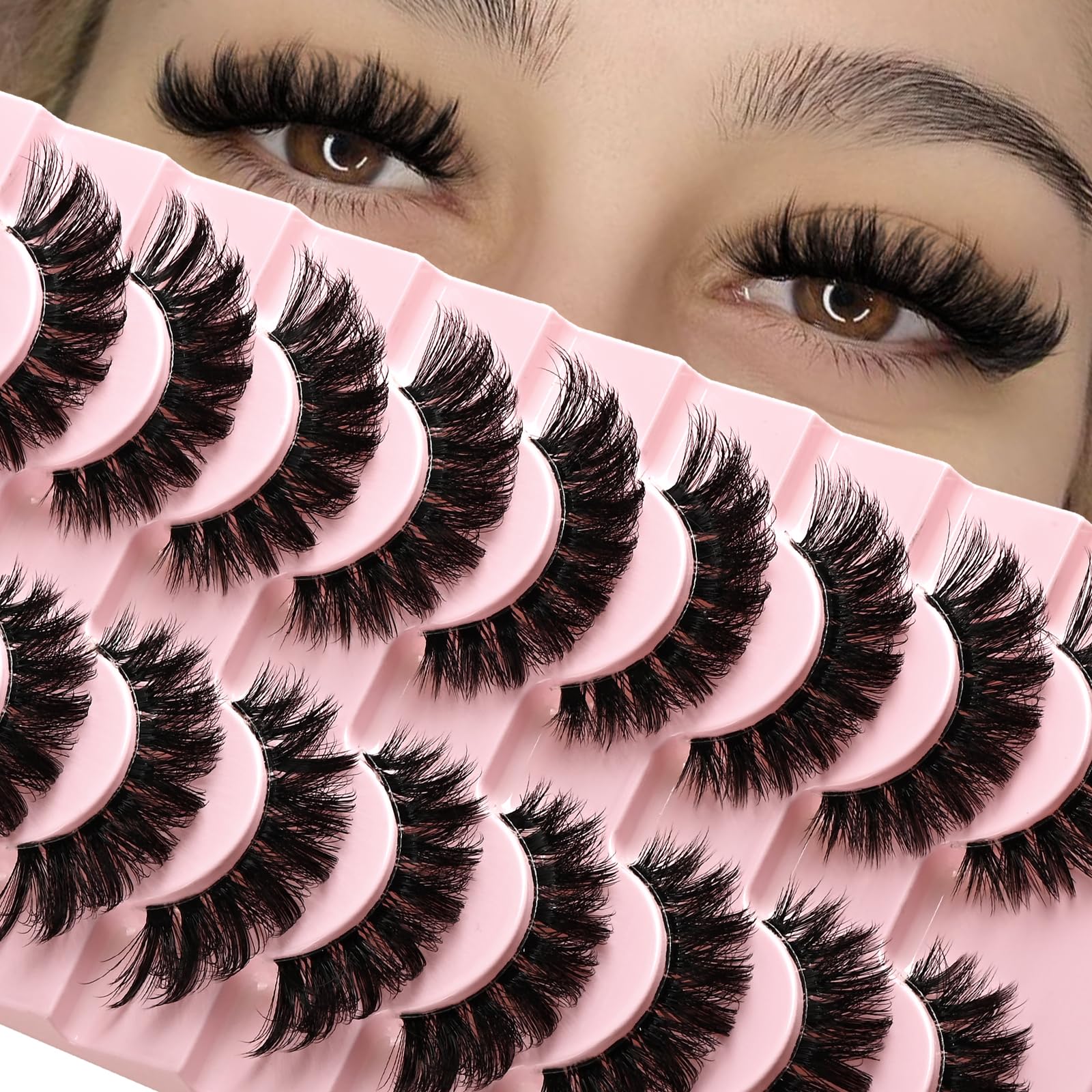 APCYUST Lashes False Wispy Eyelashes Volume Cat Eye Lash Strips Fake Mink Eyelash Pack Natural Look Fluffy Full