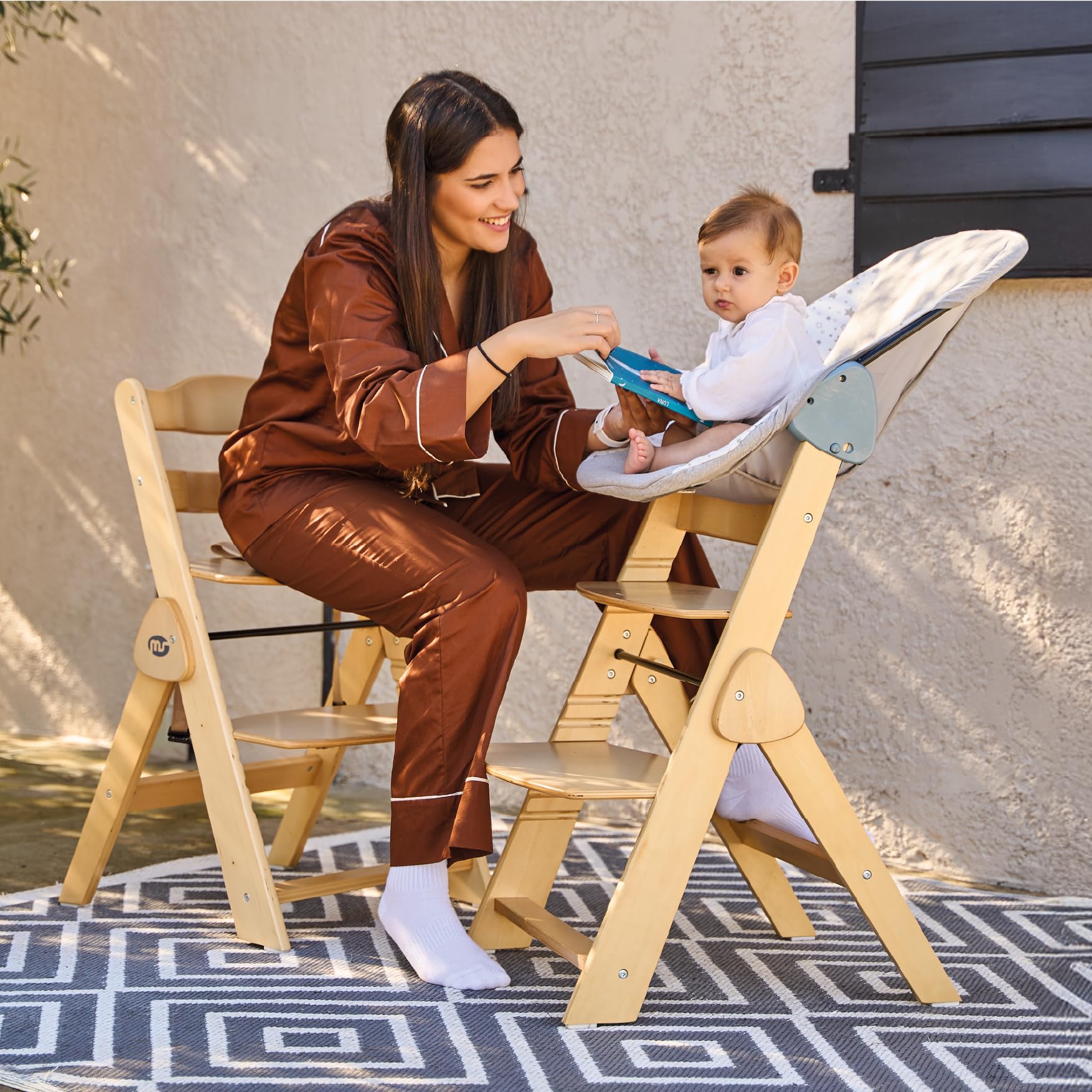 ms BabyWorld - FULL PLUS HAMACA - Trona para bebé de Madera FULL PLEGABLE + HAMACA | Evolutiva | Silla Alta | Ergonómica | Regulable | Segura | 2 posiciones de recinado