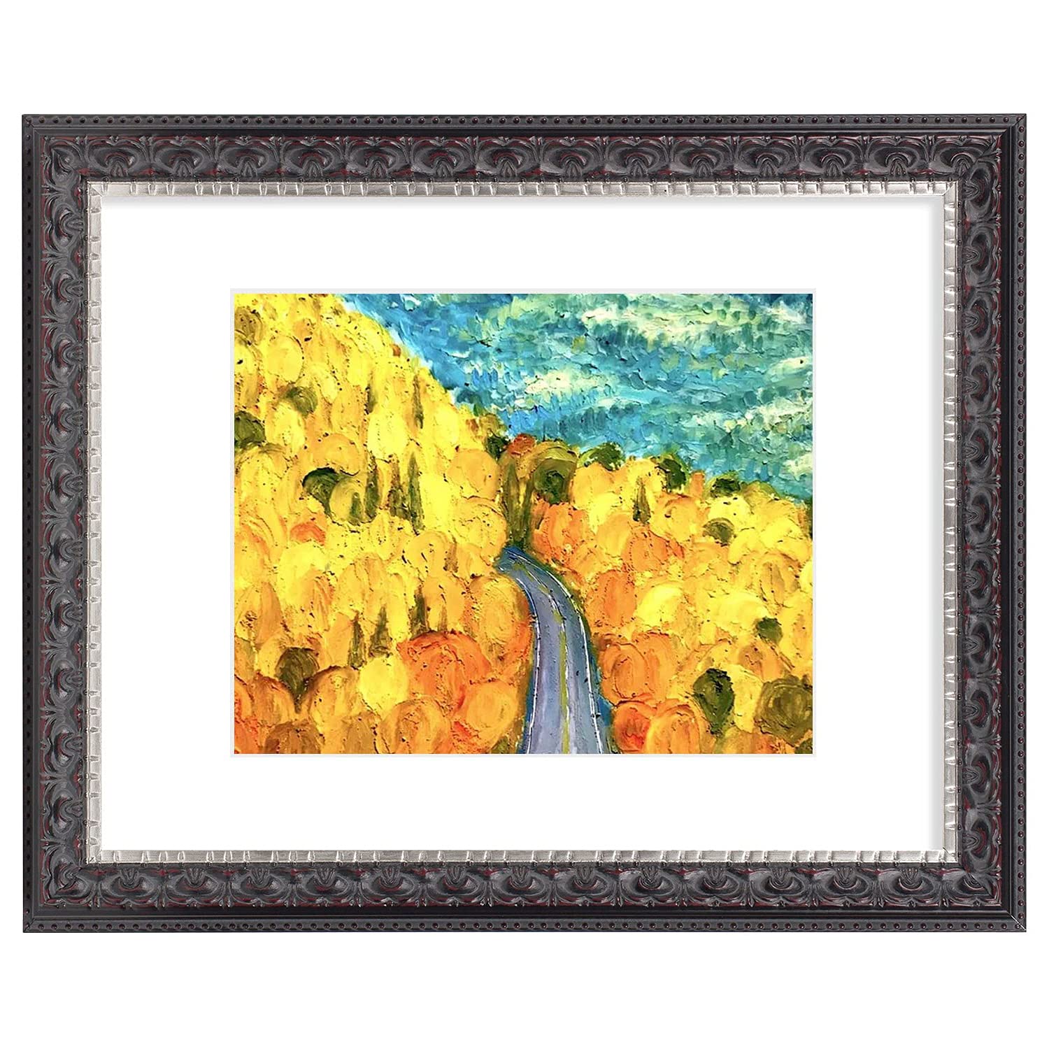 Golden State Art 11 x 14 Ornate Finition Cadre photo, avec tapis Ivoire pour 8 x 10 Photo et verre véritable 11x14 Black, Silver, Burgundy