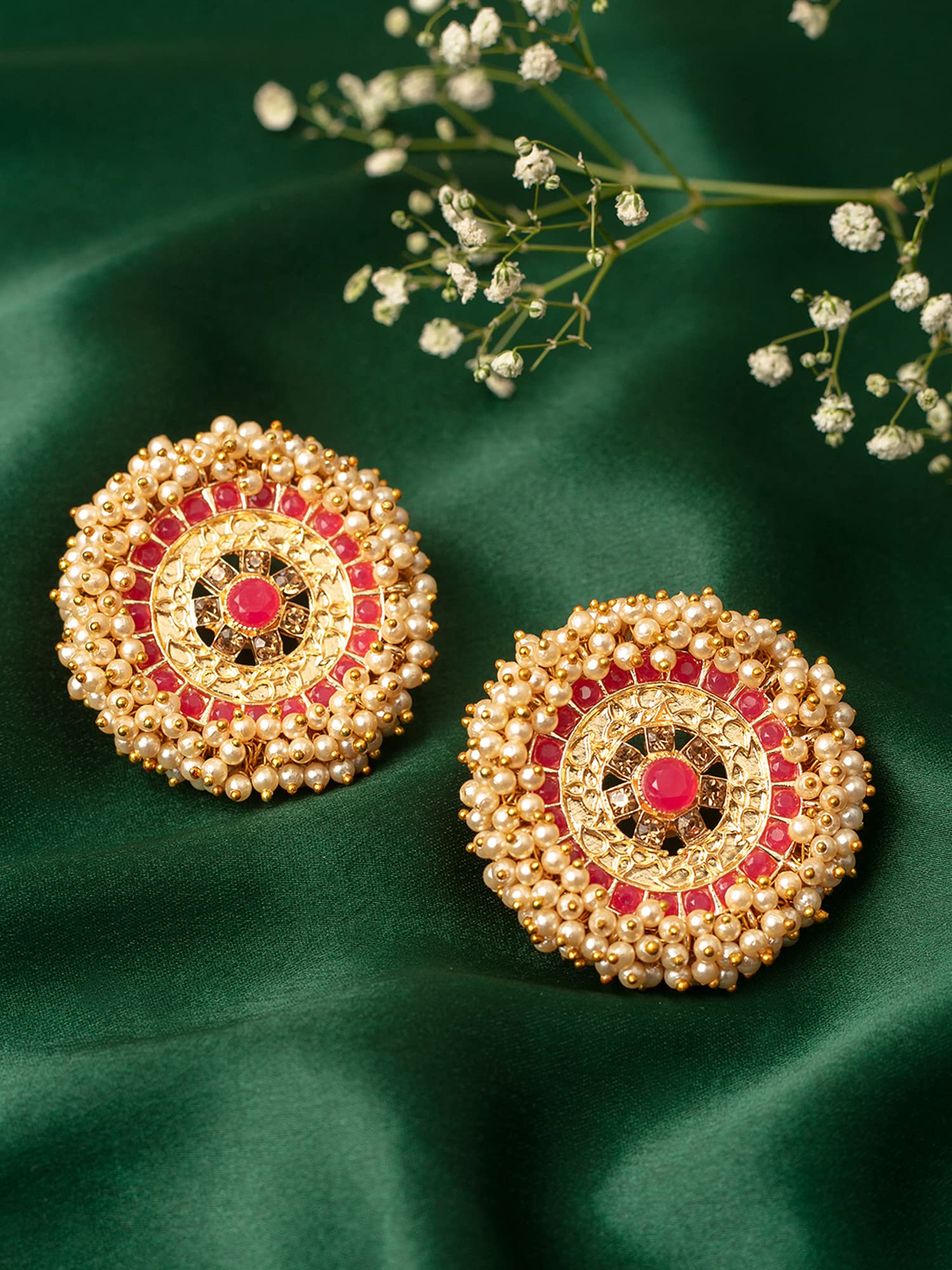 Pink Stones Ethnic Stud Earring For Women