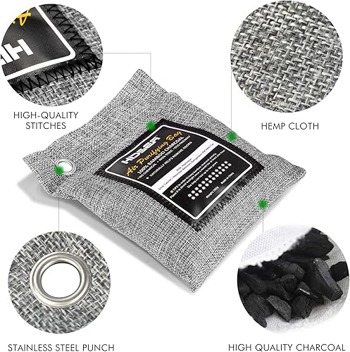 Miniatura 3 de HIDBEA Bolsas purificadoras de aire de carbón de bambú activado (paquete de 4) desodorante natural absorbente de olores removedor para el hogar,