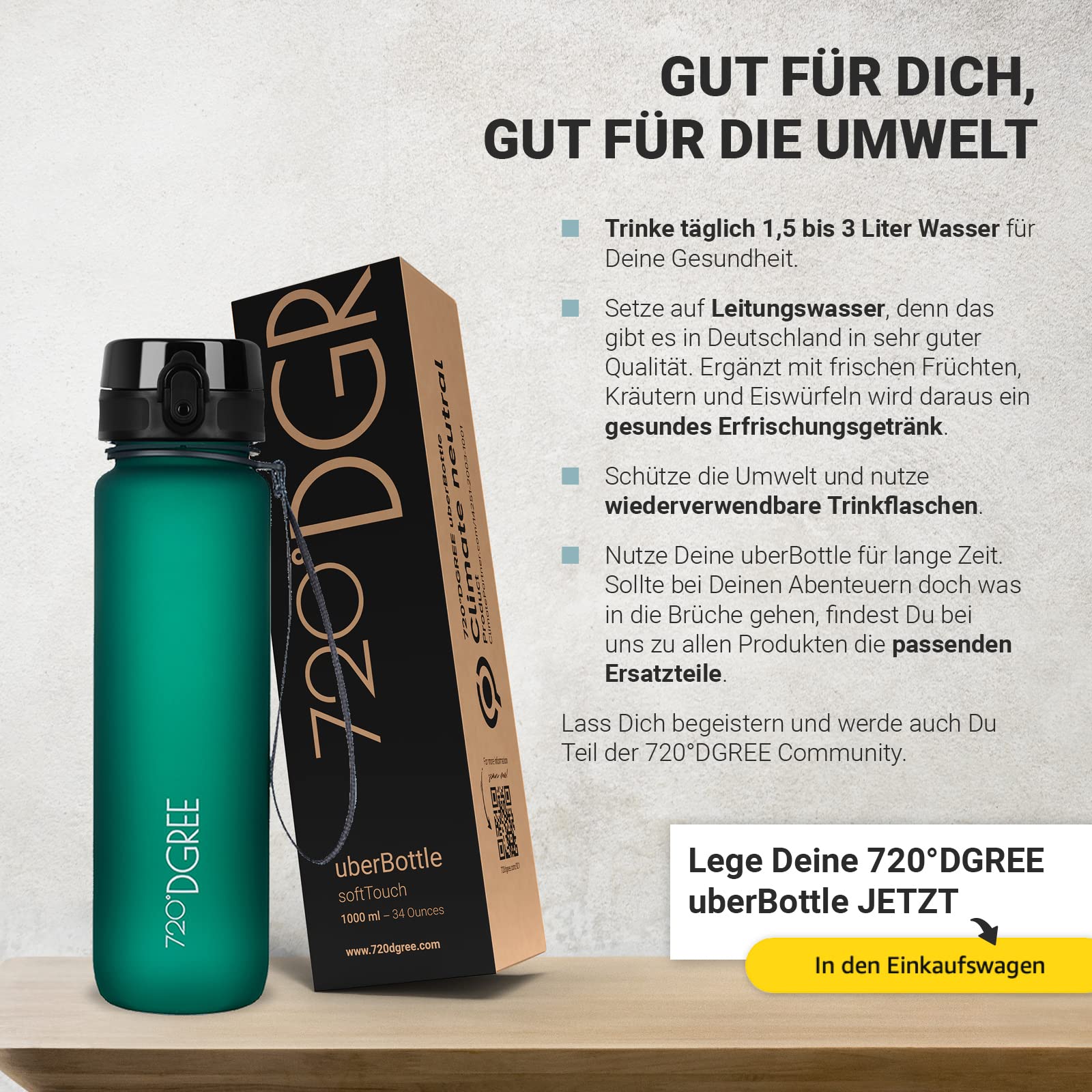 720°DGREE Water Bottle 1.5l “uberBottle“ softTouch +Sieve, BPA-Free, Leakproof, Reusable Drinking Bottle - Image 7