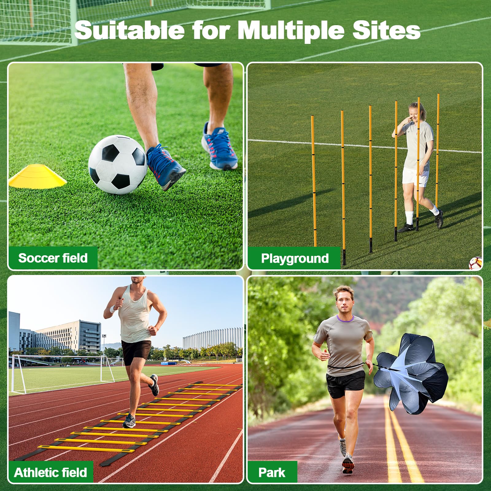 Juego de 24 piezas de equipo de entrenamiento de agilidad de fútbol, bastones de agilidad, escalera más para un montaje rápido y fácil portabilidad, adecuado para todos los niveles de
