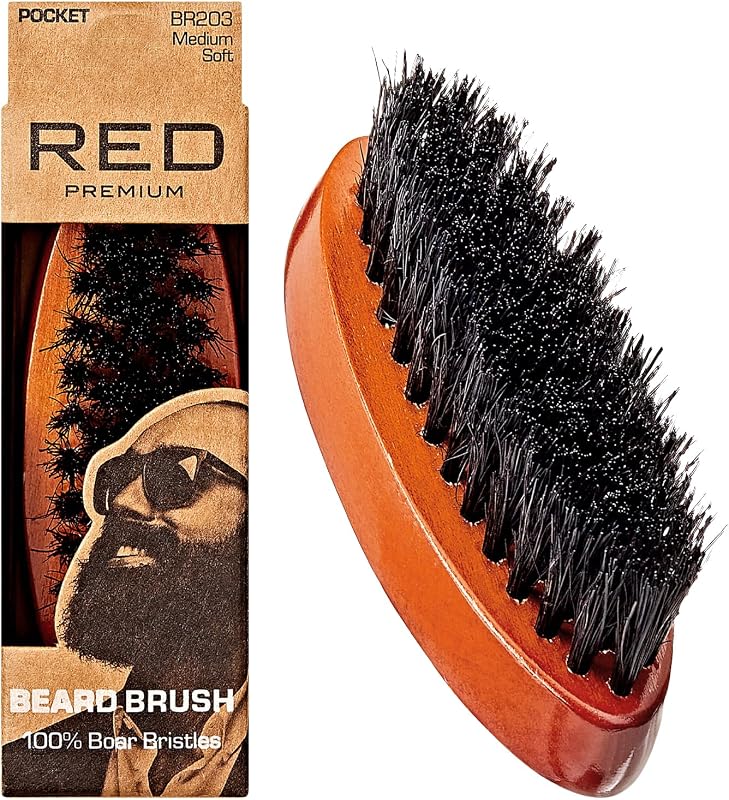 Red by Kiss Cepillo para barba con cerdas de jabalí 100% naturales para hombres, cepillo de madera de primera calidad, peine de afeitado para barba y bigote, doma y suaviza el vello facial (bolsillo)
