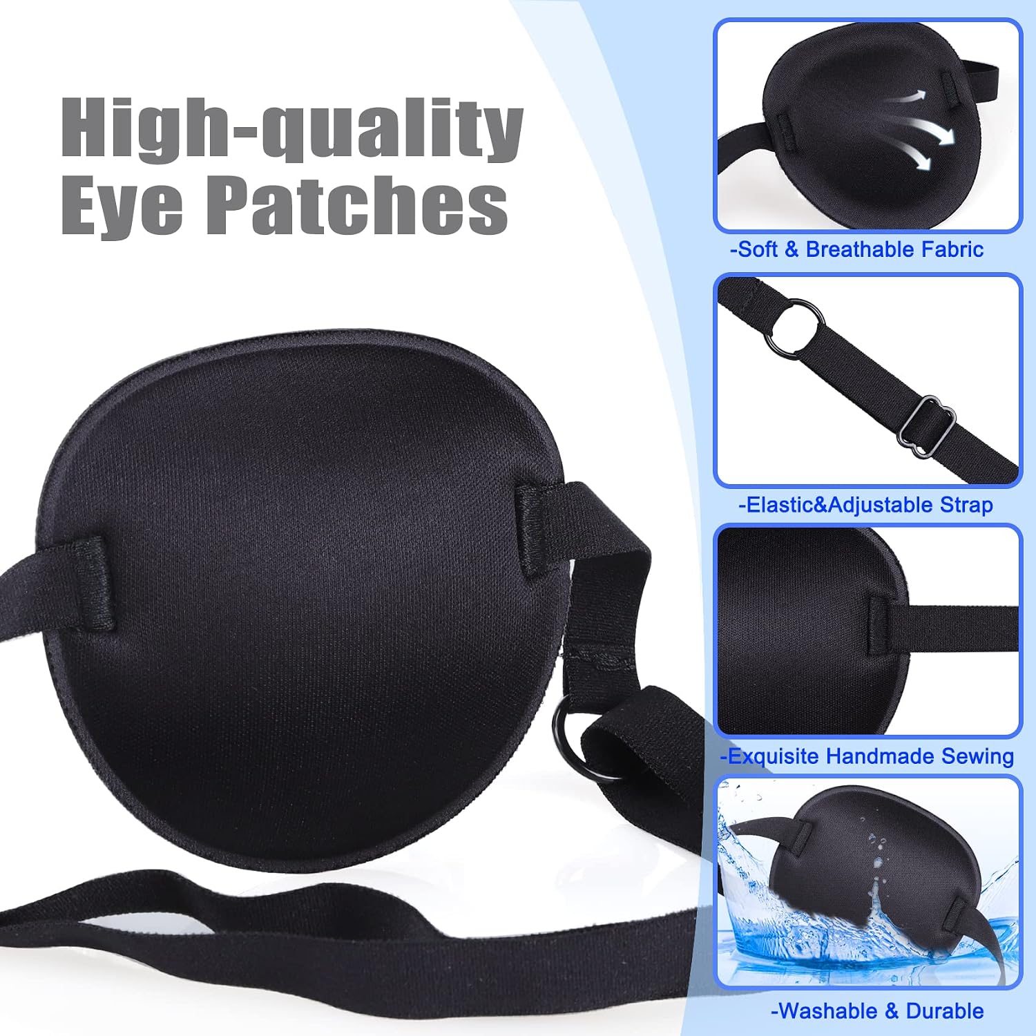 2PCS Eye Patches for Adults Men Kids, Medical Eye Patch Adjustable Eyepatch for Right/Left Eye, Amblyopia Lazy Patches