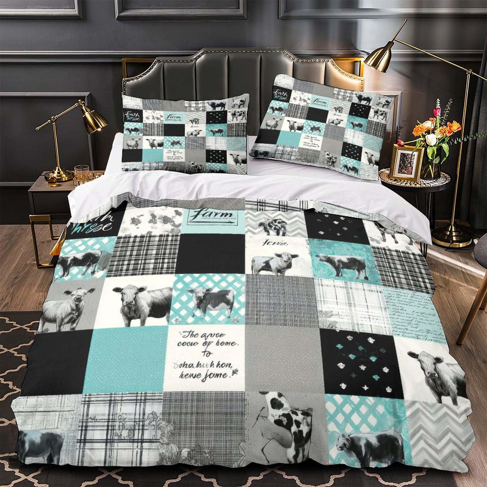 Housse de couette animaux de la ferme anti-acarien grand lit king fermeture éclair