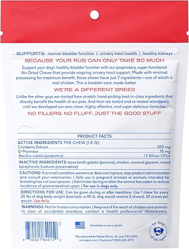 Miniatura 10 de Native Pet Tratamiento de infecciones urinarias para perros  Masticables de arándano para perros y gatos  Control de la vejiga para perros