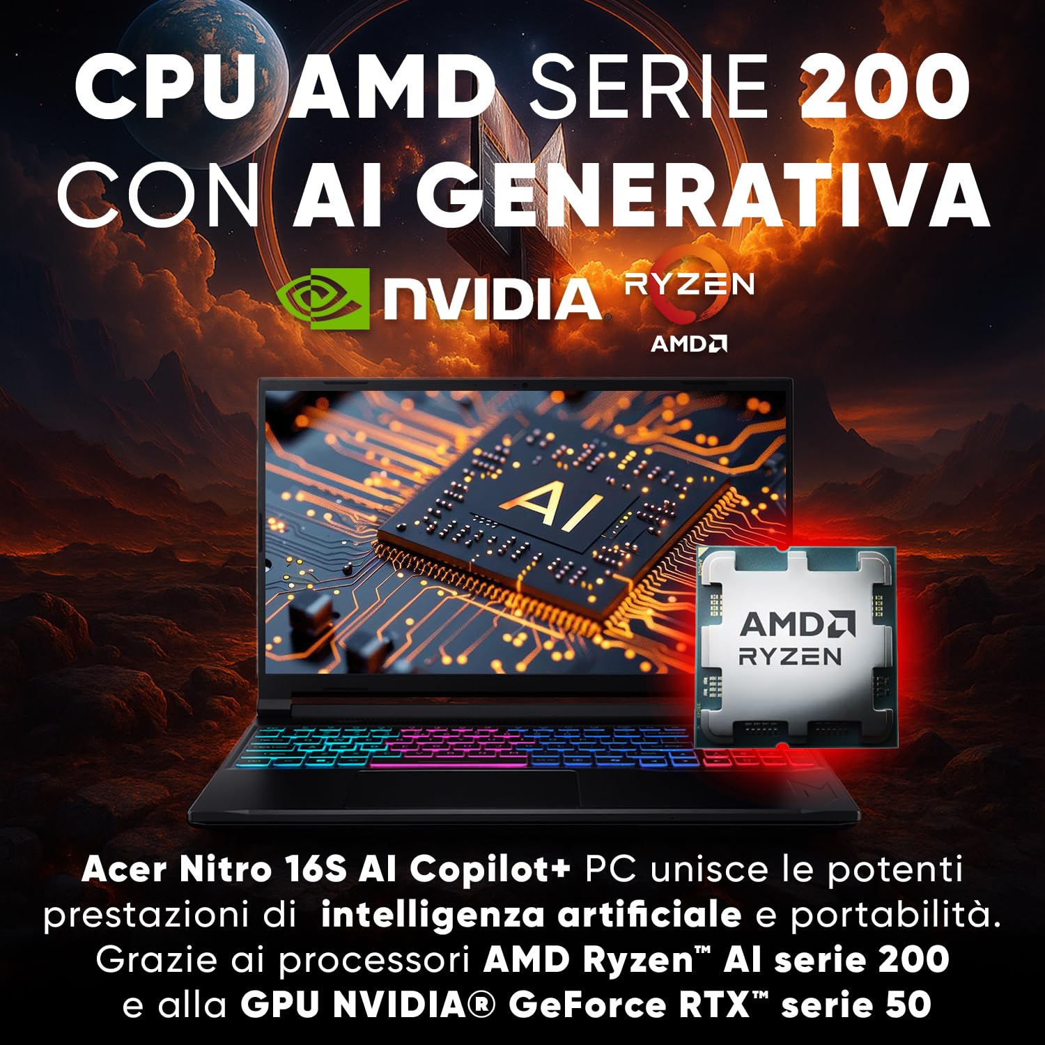 acer Nitro V16 AI PC Gaming AMD Ryzen AI 7 260, Nvidia GeForce
