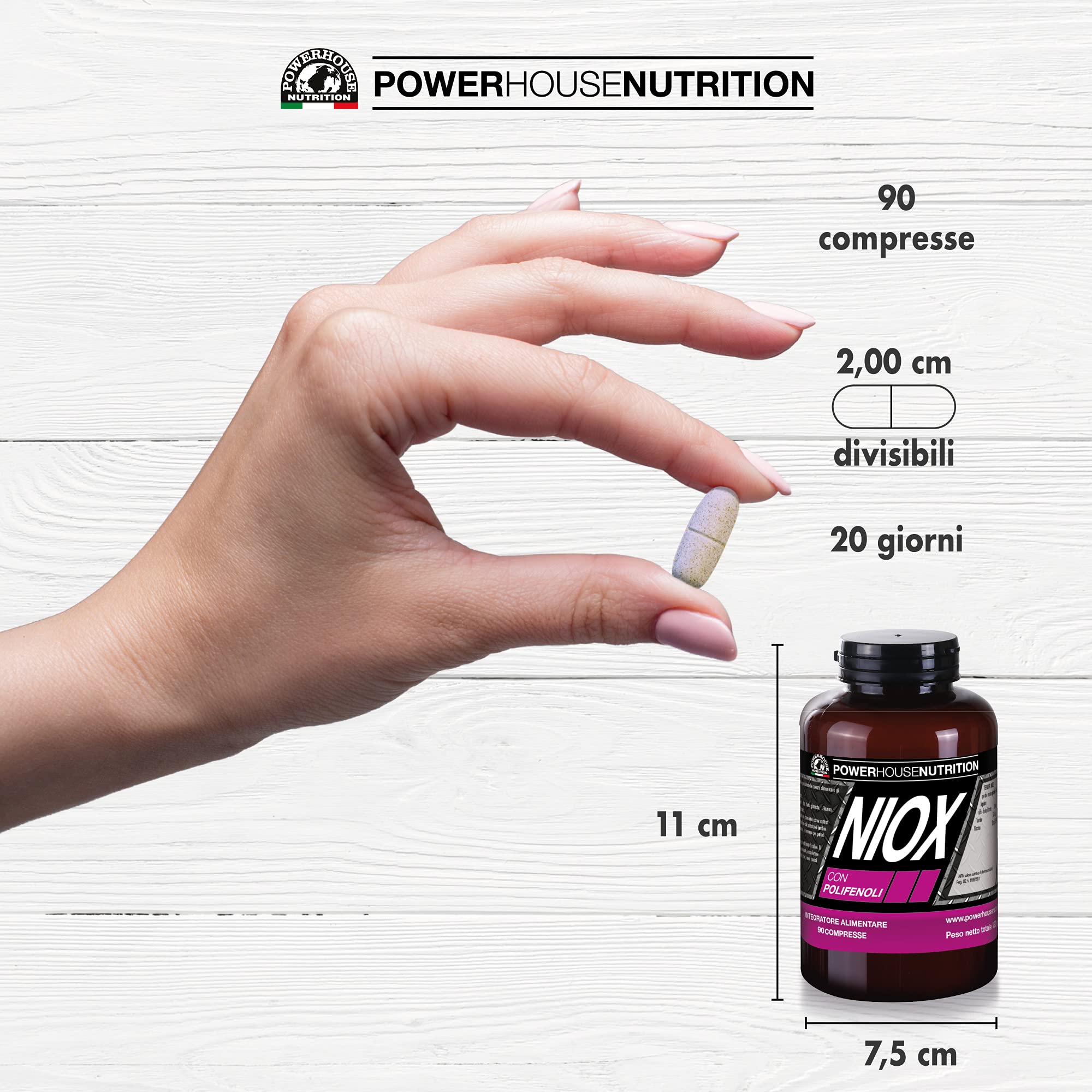L-arginina - Ossido Nitrico, NIOX con Polifenoli Powerhouse Nutrition, Intregratore Acetil Cisteina, Tè verde e Taurina, Favorisce Vascolarizzazione, Definizone, Energia, Made in Italy, 90 Compresse
