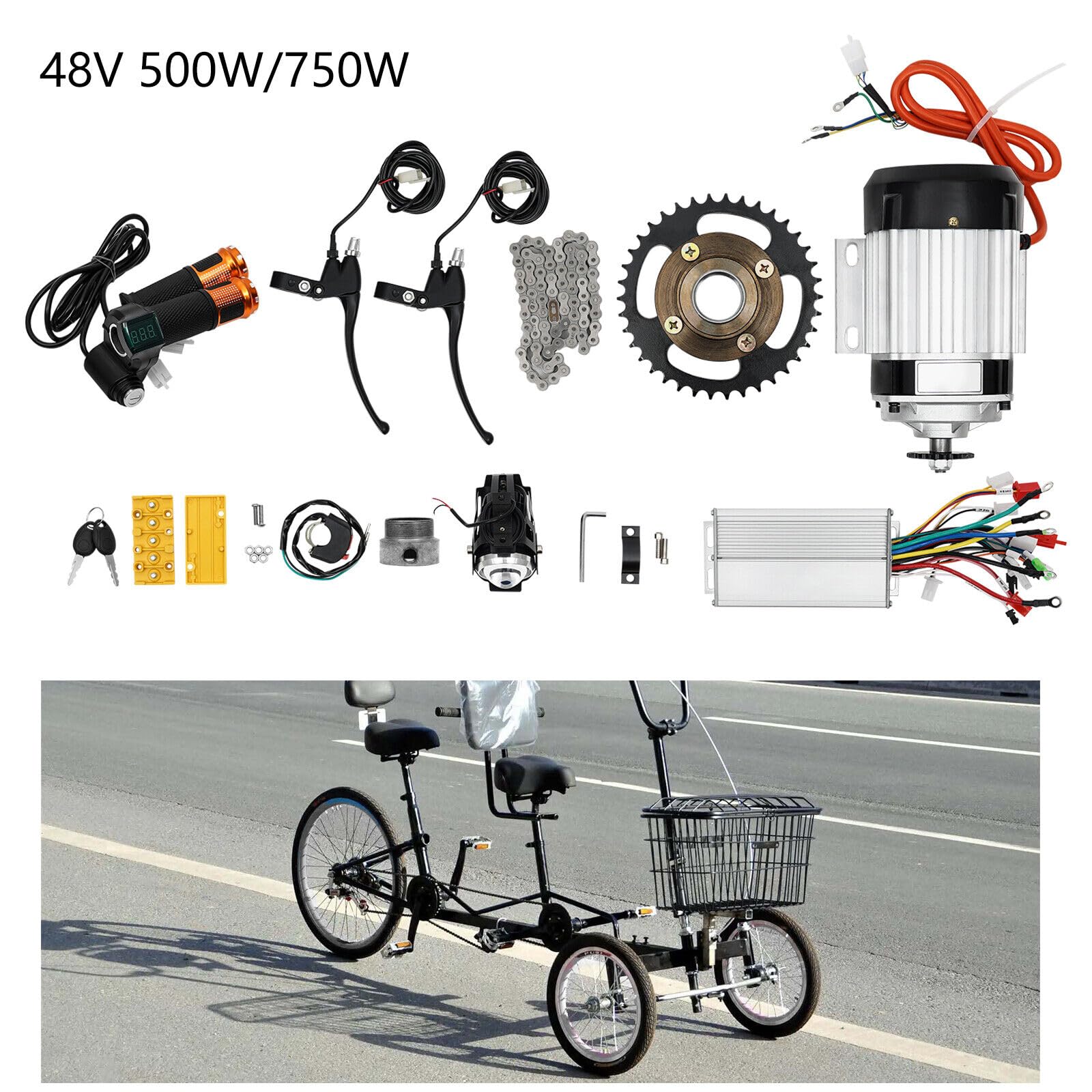 HinLIaDa Electric Pedicab Motor Kit, 48V 500W Motorized Electric Bike Conversion Kit, Brushless Geared Motor Kit for E-Tricycle/Rickshaw