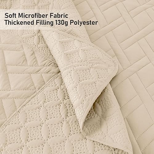 Miniatura 5 de Qucover Colcha de tamaño California King, 3 piezas de acolchado ultrasónico de microfibra suave de 120 x 118 pulgadas, colcha King extragrande de